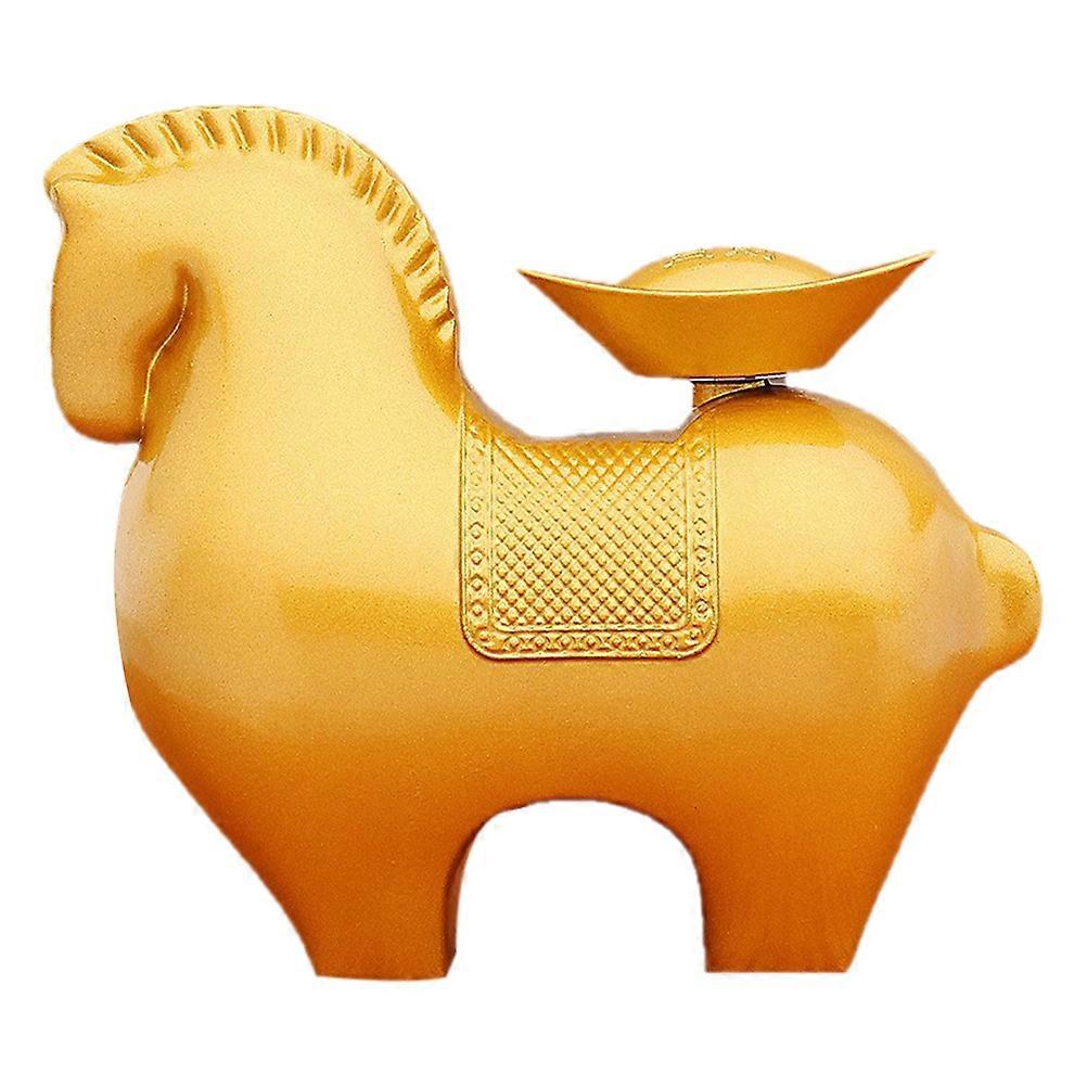 Elegant Handcrafted Zinc Alloy Horse Sculpture with Ingot Ornament – Compact Desk Statue for Home, Office, and Garden Decor – Perfect for Collectors