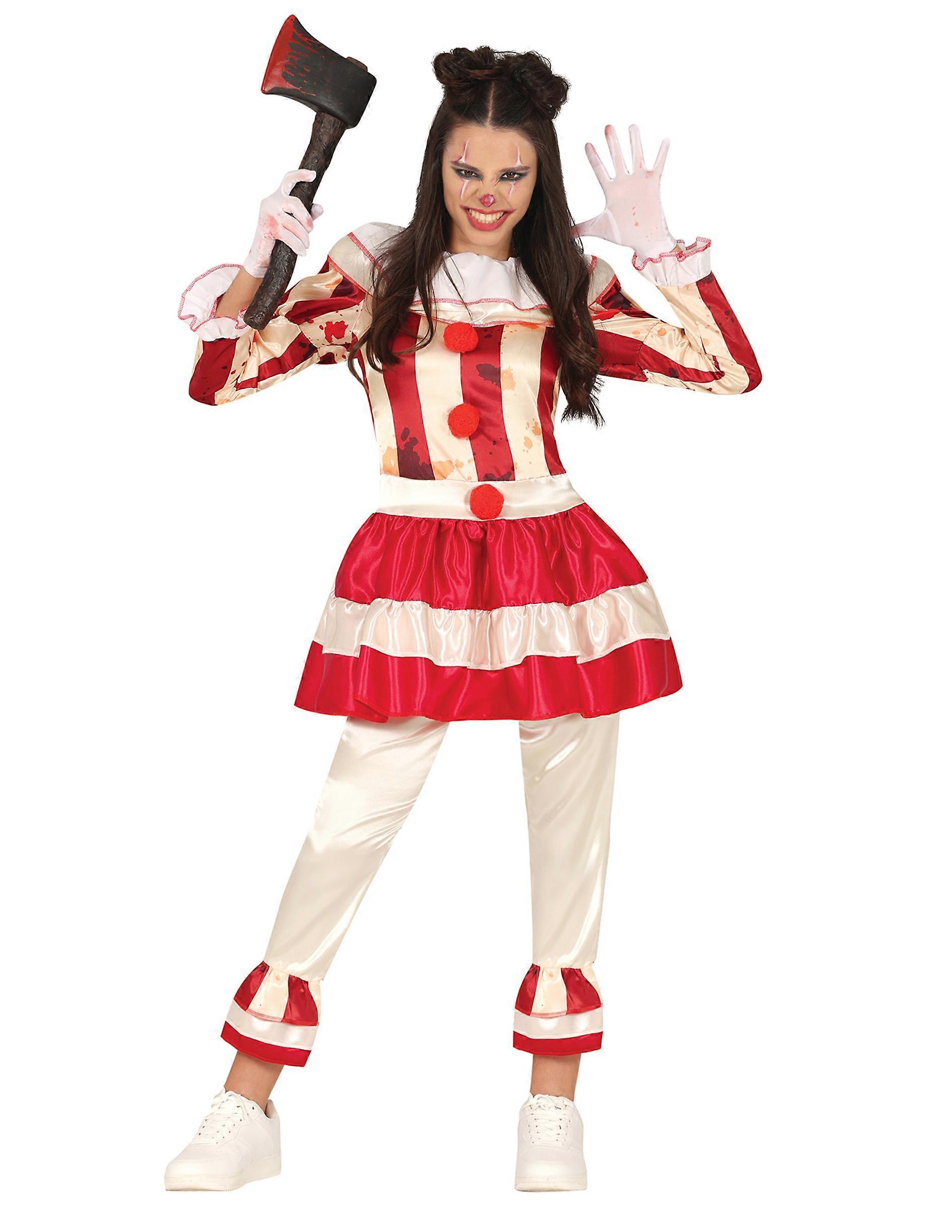 Terrifying red and white teenage clown costume