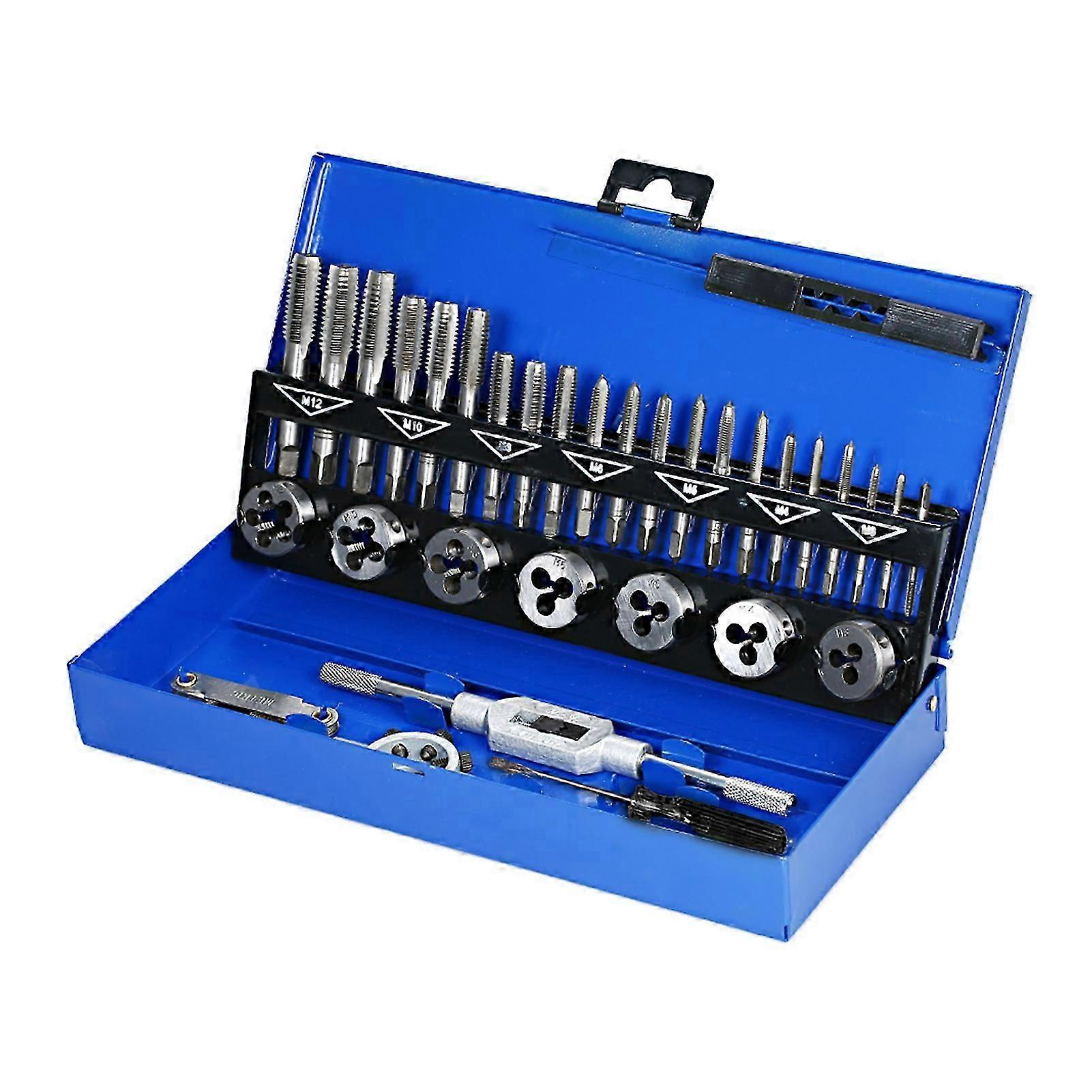 32 PCS HSS Tap and Die Set Metric Wrench Cut M3-M12 Hand Threading Tool Tungsten Carbide Tap Die Screw Thread Making Tool Bit Set Engineer Kit with Me