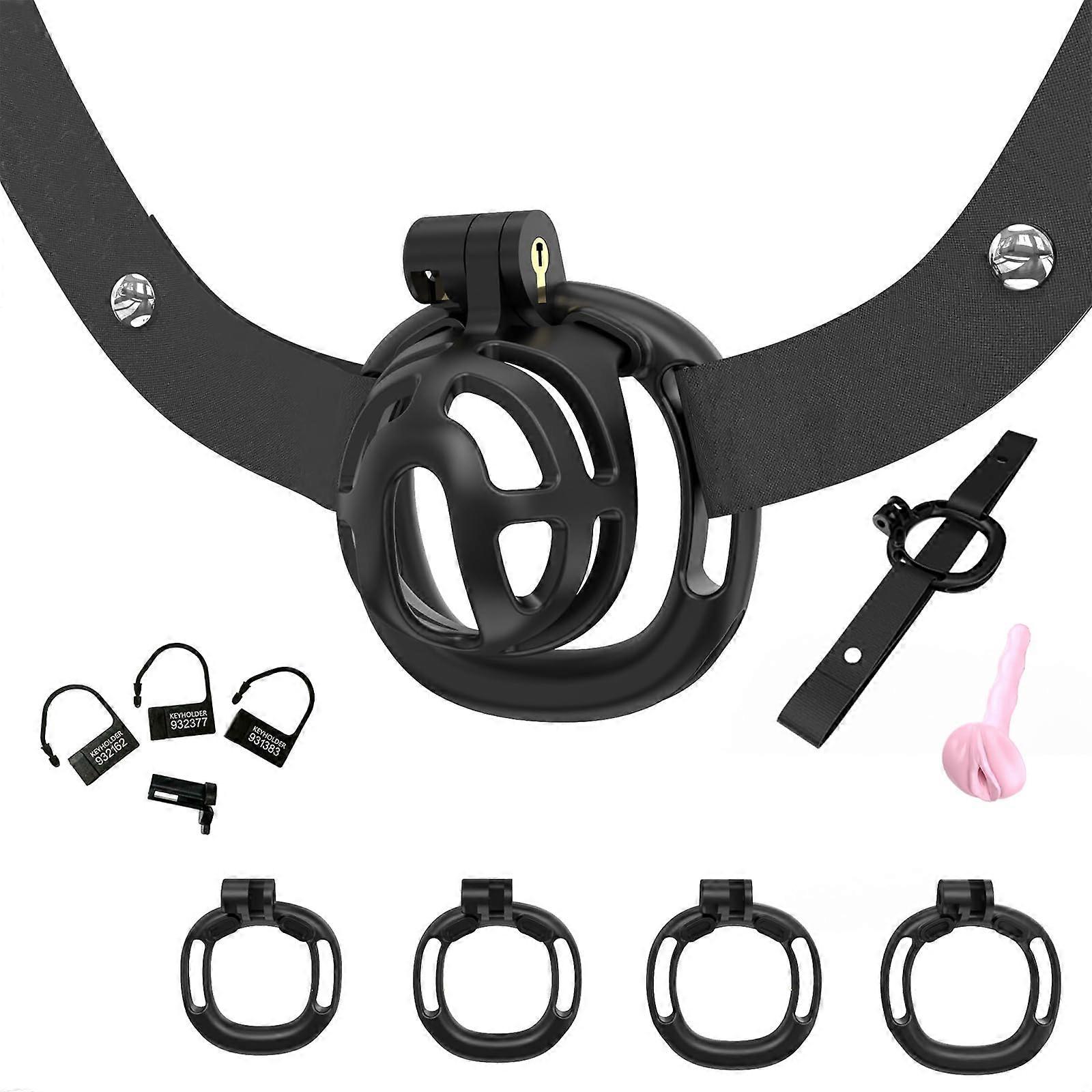 Flat Chastity Cage for Men, Black Extreme Chastity Belt, Sissy Chastity Device, Adjustable Size, Durable Material