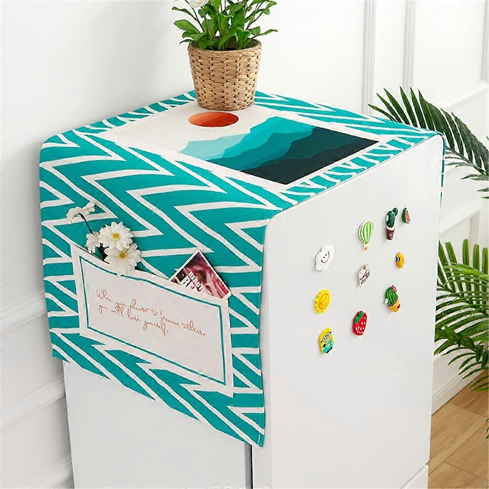 Fridge Dust Cover, MultiFunctional Machine Cover with Side Storage (60x140cm,Lake Blue)