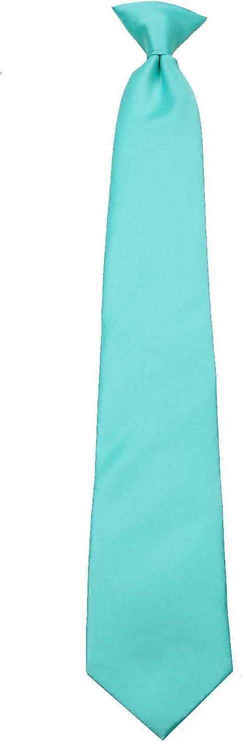Mens Solid Color Clip On Easy to Remove Clip Necktie Ties Aqua Blue