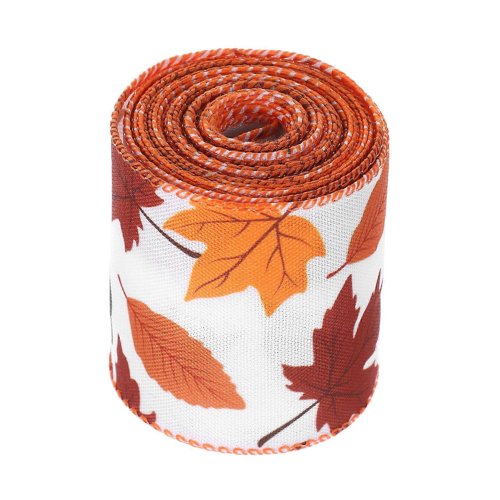Autumn Decorative Ribbon for Thanksgiving and Crafts Orange Cloth Material Festive Maple Leaf Design 1 Roll