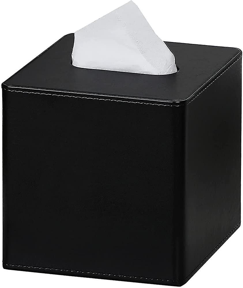 Square Tissue Box Pu Leather Tissue Box Holder For Dresser Bathroom Decor (black)