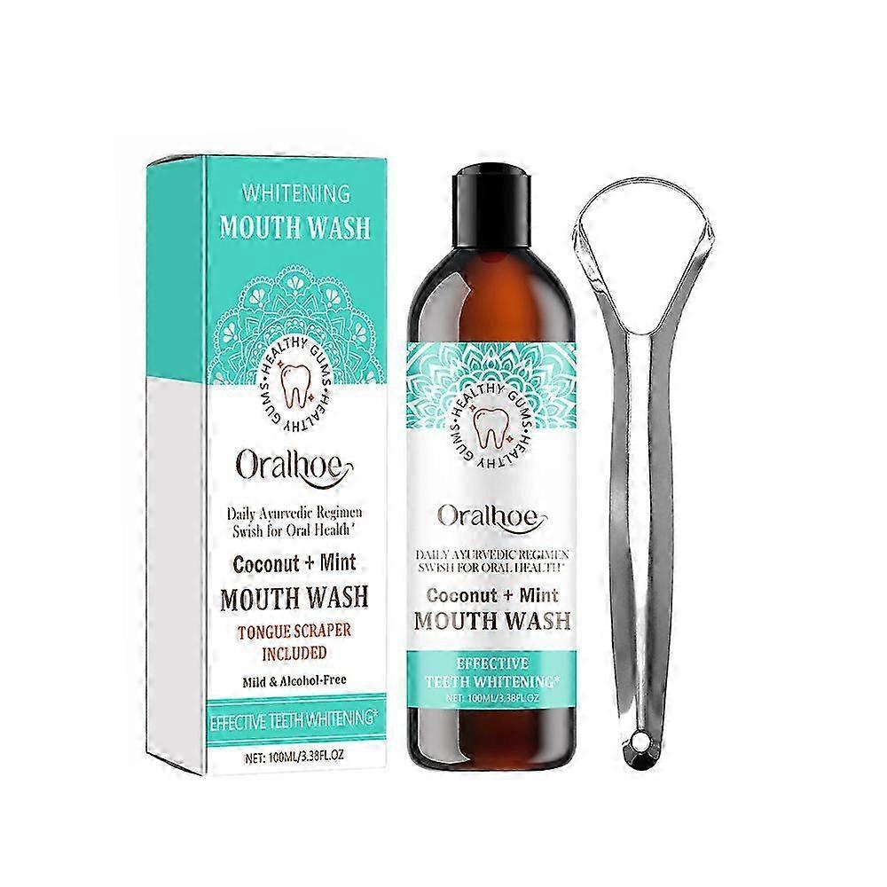 1-3x Advanced Oil Pulling with Tongue Scraper, Natural Alcohol Free Mouthwash with Coconut Oil
