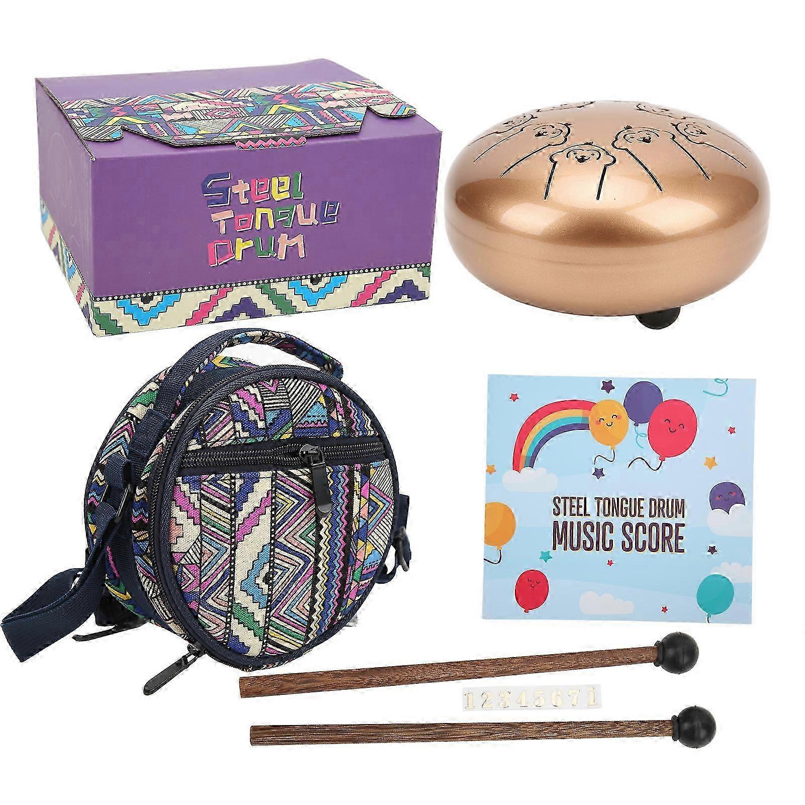 2025 5.5in 8 Tones Tongue Drum Steel Ti Alloy Percussion Ethereal Drum with Drumstick Monkey Pattern