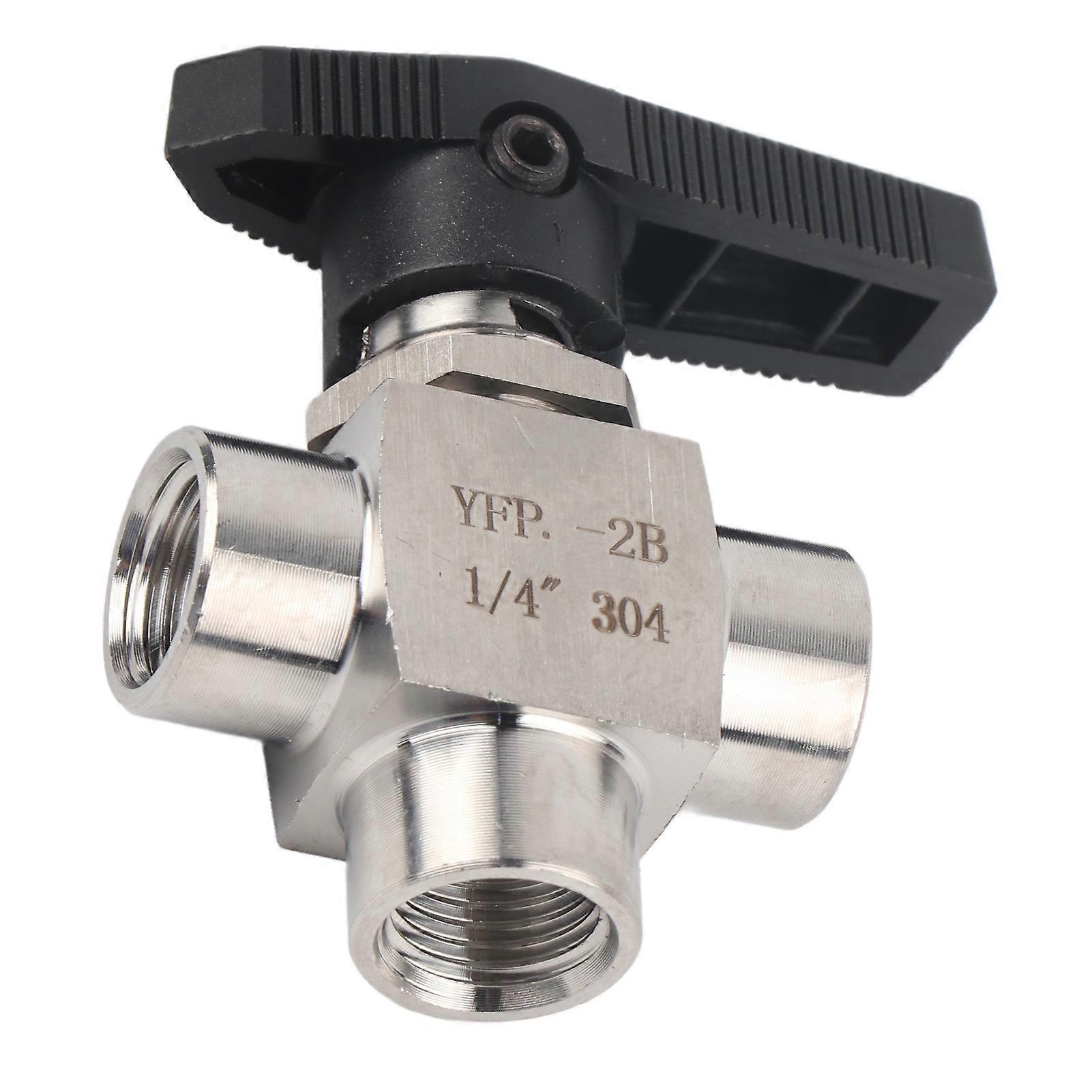 3-way BSPP female thread stainless steel ball valve for water pipe flow control (1/4" BSPP).