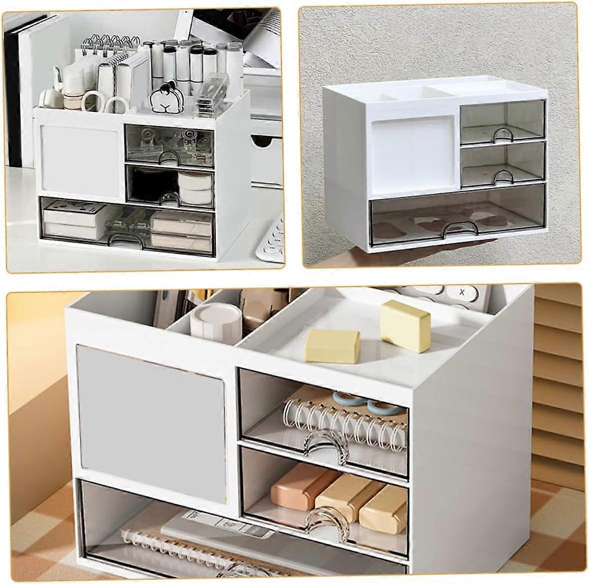 Multi-Function Desk Drawer Organizer with Large Capacity Transparent Stackable Compartments for Office Stationery Makeup Jewelry
