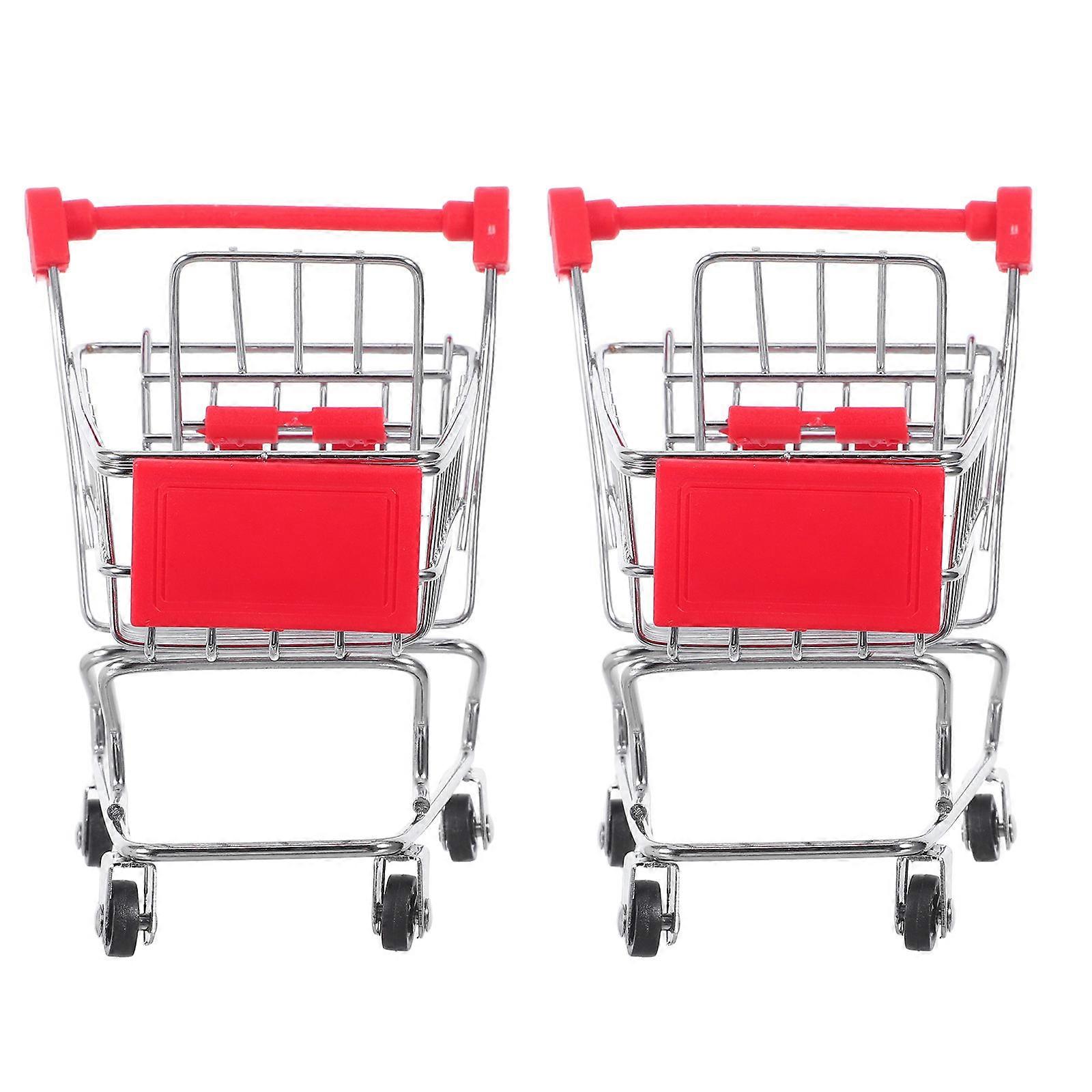 Small Shopping Trolley Toy for Storage Use 2Pcs Silver Iron Plastic Material