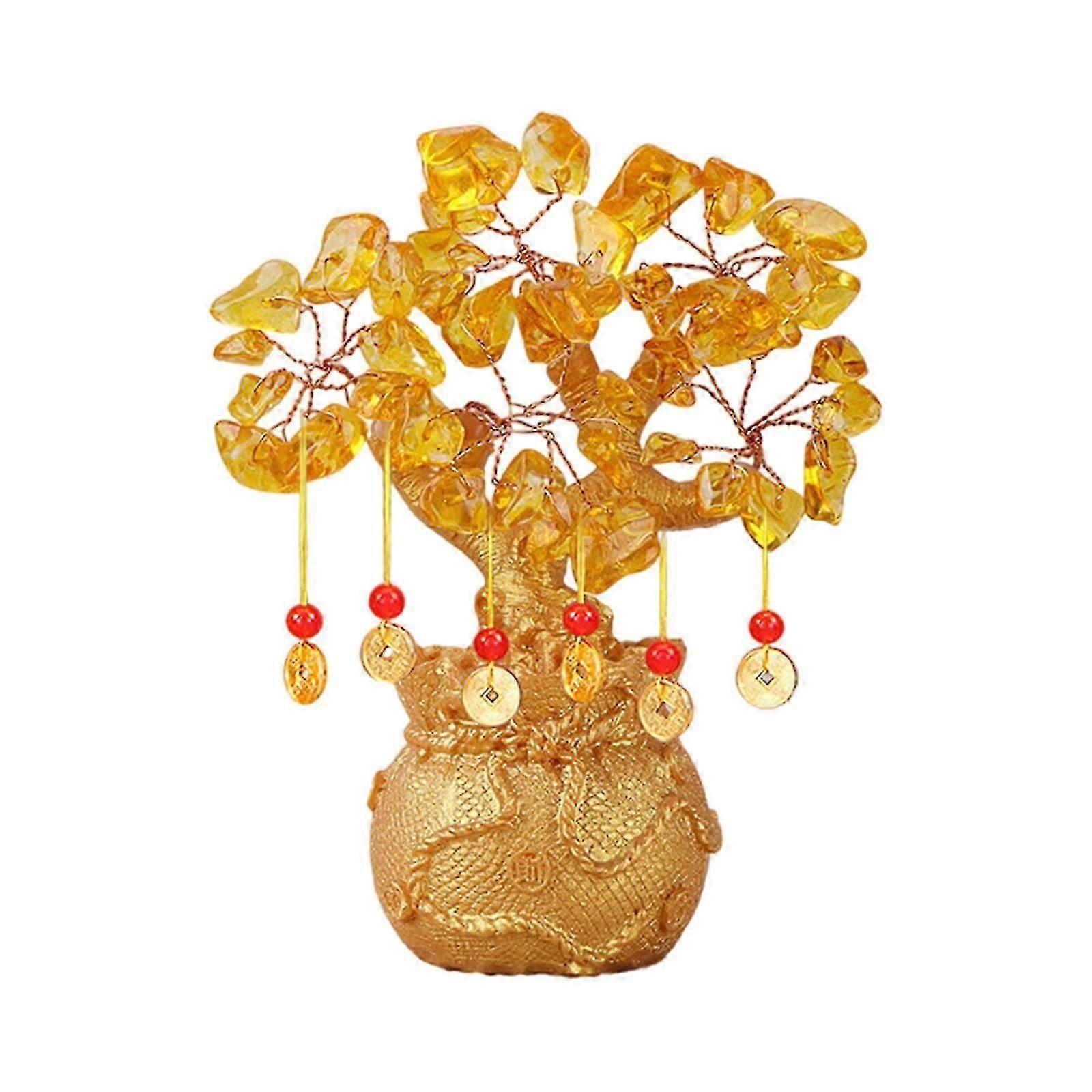 Handmade Citrine Money Tree Ornament for Business Success Wealth Good Luck for Home Decoration