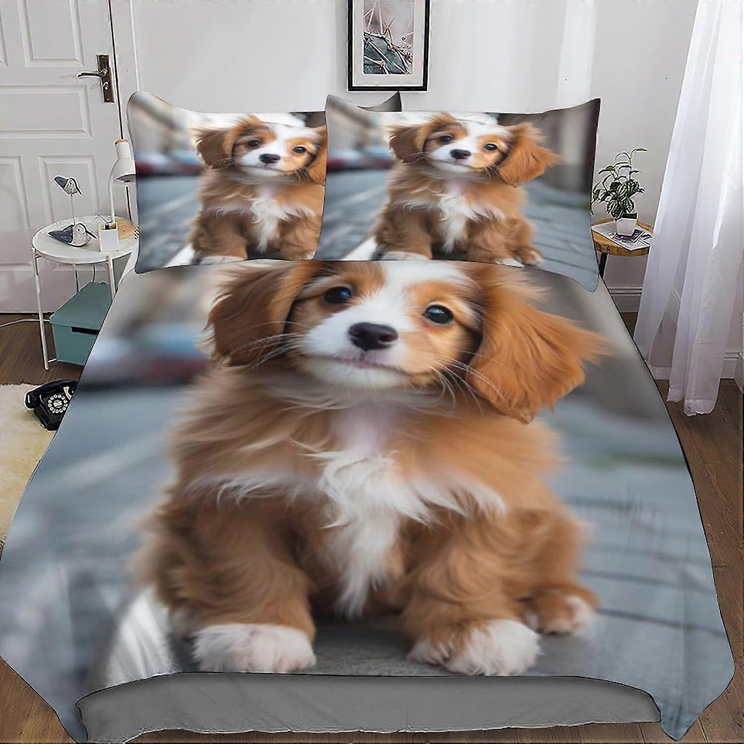 u292 Dogs AI Animal Dimensional Printed Microfibre Duvet Cover And Sheet Set, Soft And Beautiful Microfibre Pillowcases, with Invisible Zip, m292