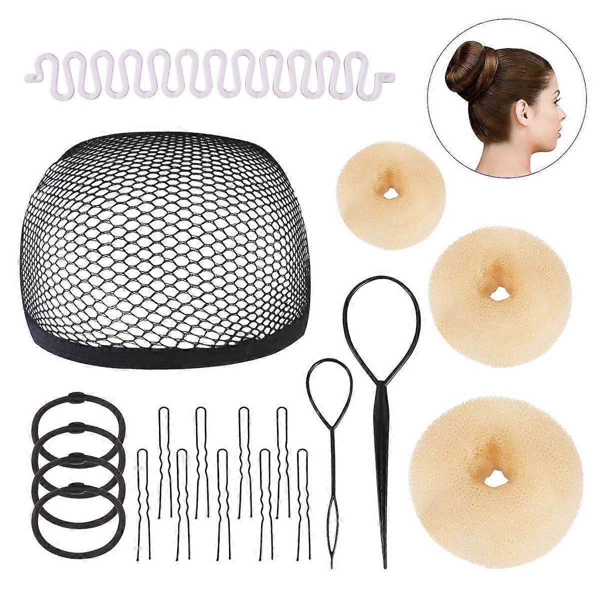 Hair Donut Wig Mesh Cap Hair Bun Maker Kit for Styling Beige
