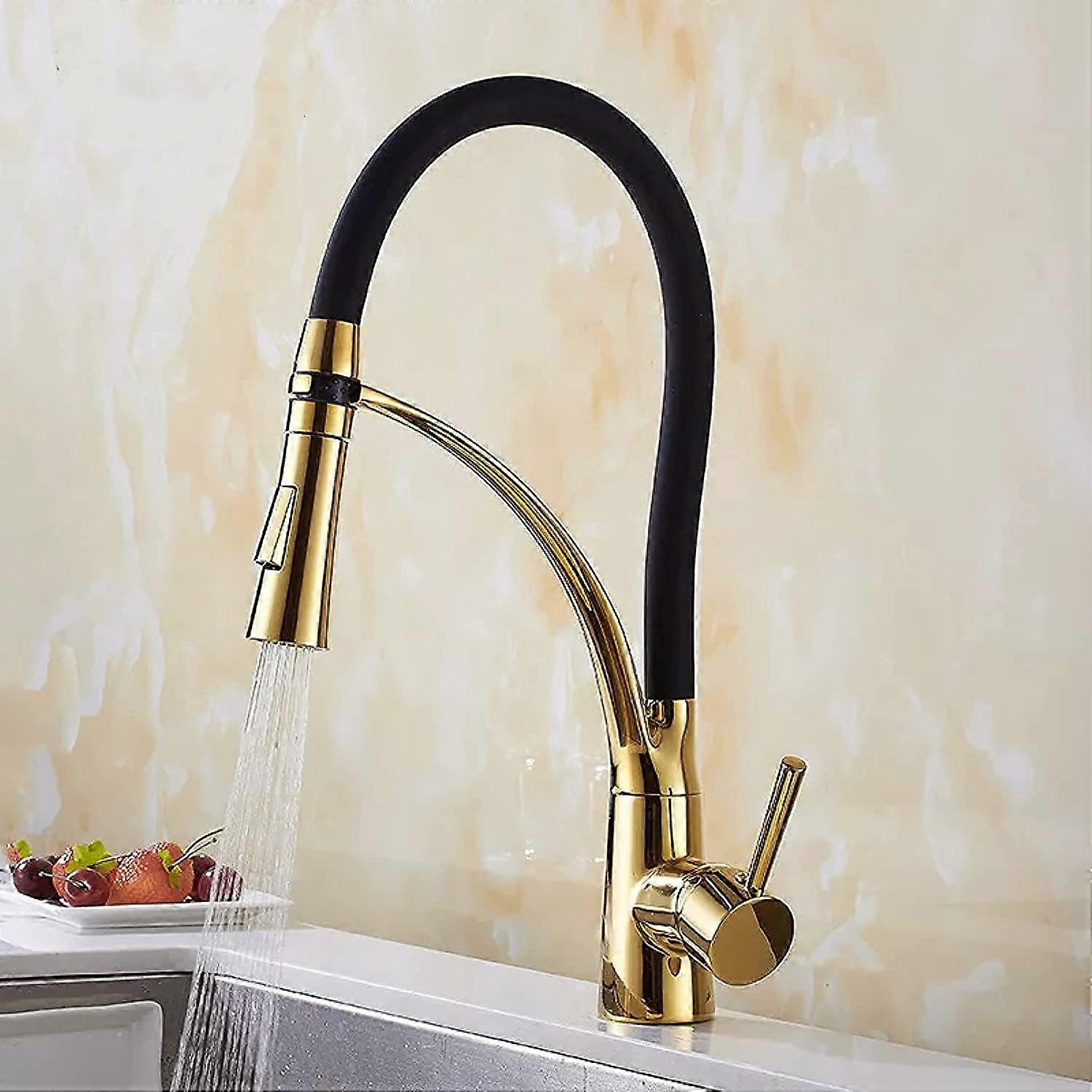 WaterTap Faucet Swivel Kitchen Faucet, Gold Finish, SingleHandle PullDown, DeckMounted Sink Mixer