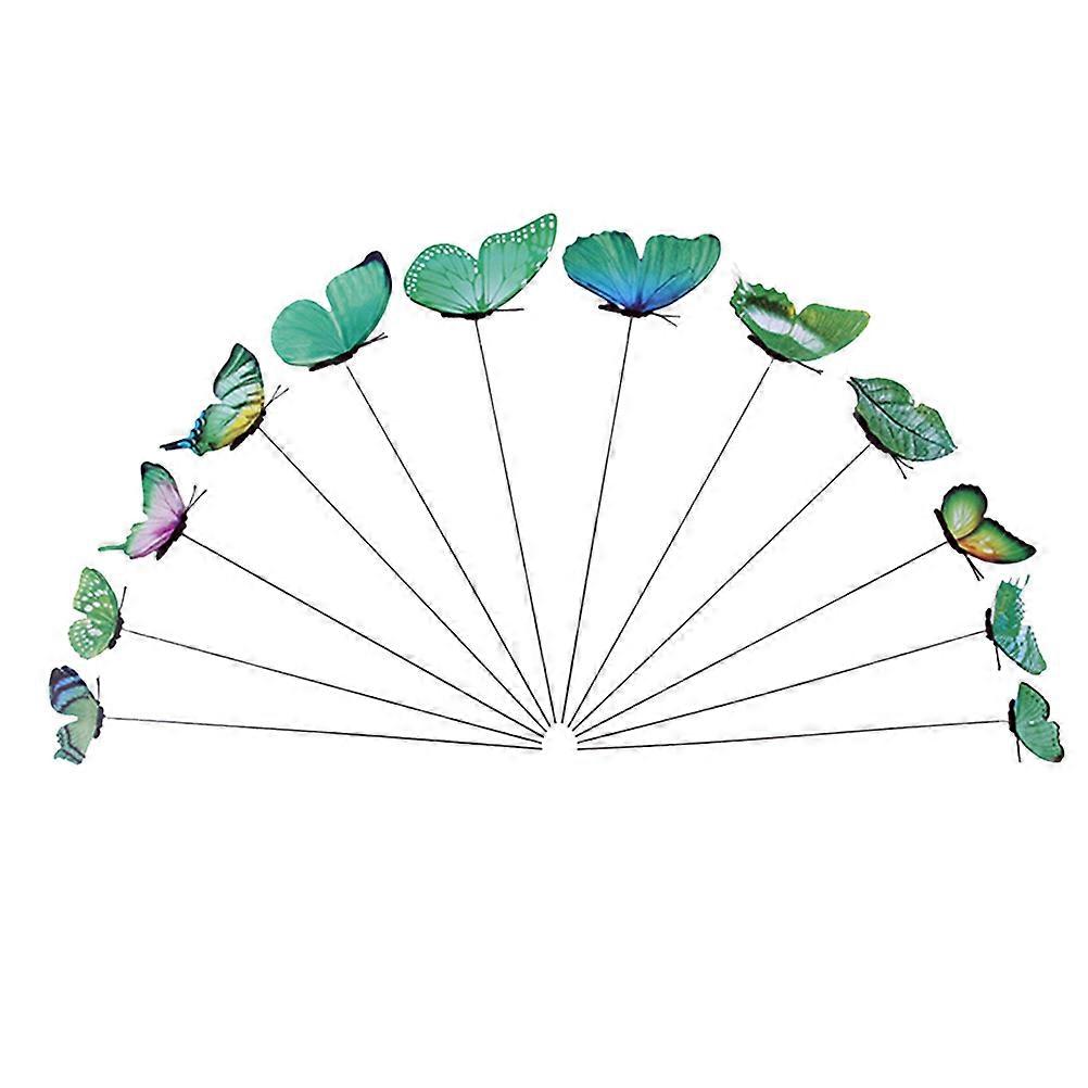 Garden Decor Artificial Butterfly Stick for Home 24Pcs Green