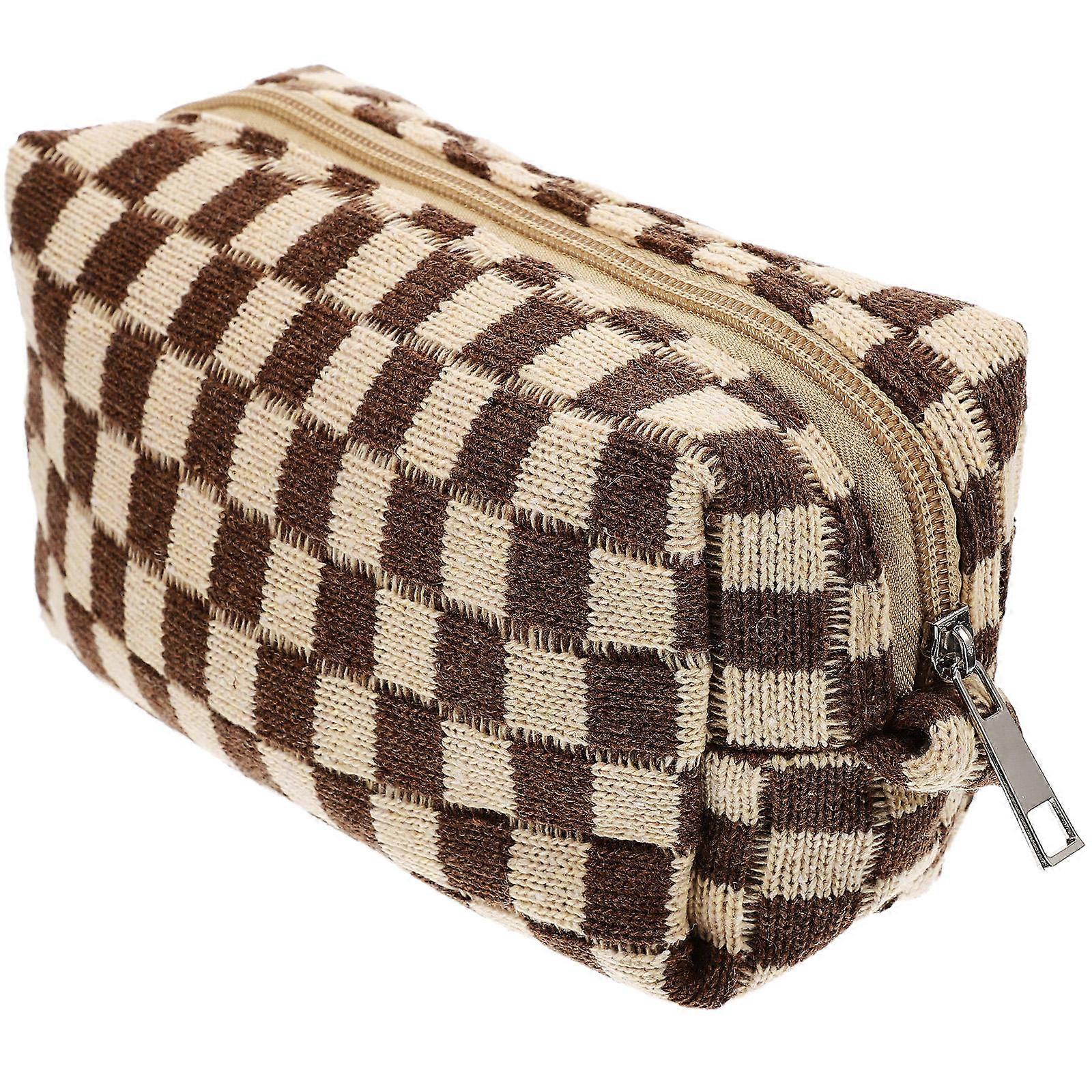 Large Makeup Bag Checkered Woolen Yarn Cosmetic Bag for Storage Use 5Pcs