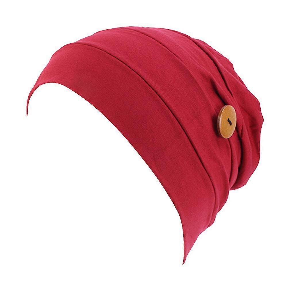 Red Chemotherapy Cap Modal Cotton with Button Women Wrap 2Pcs