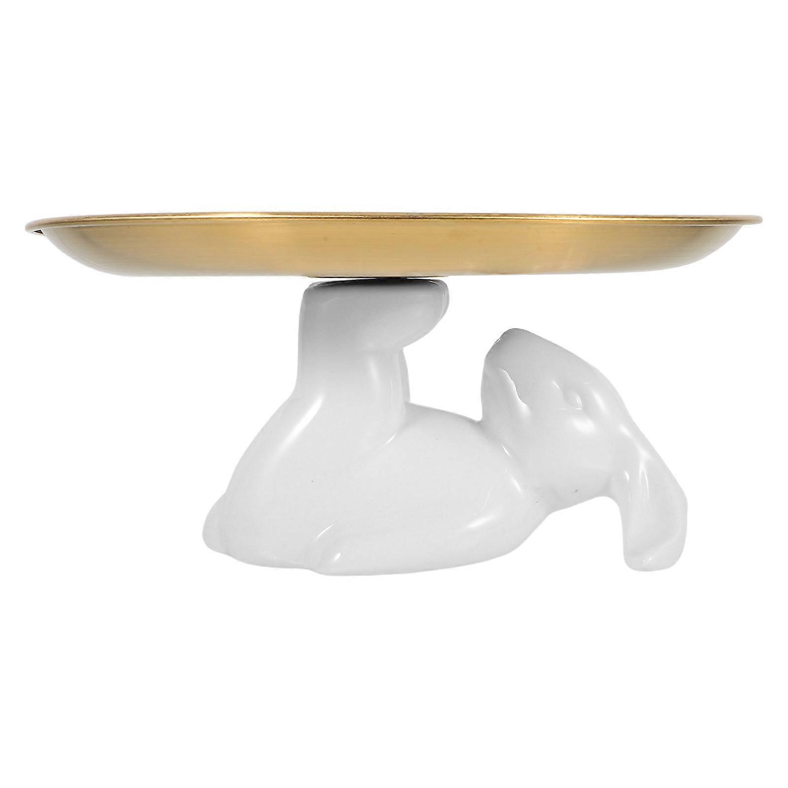 Golden Cartoon Rabbit Shape Cake Plate for Serving 3Pcs Dessert Dish