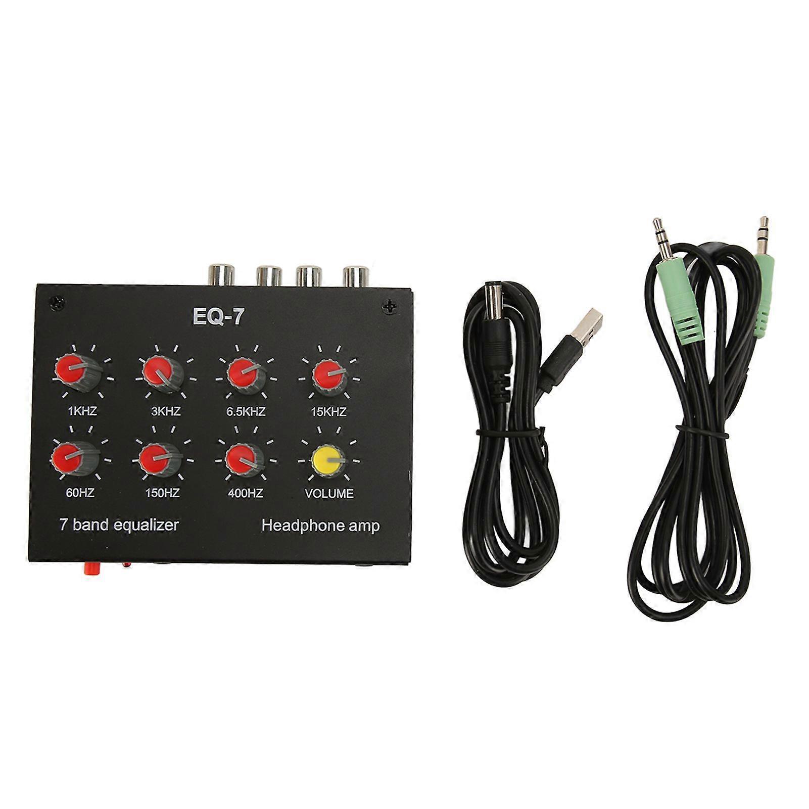 7 Band Equalizer RCA Input Output Volume Adjustable 2 Channels Car Equalizer EQ Car Headphone Amplifier for Car Boat Motorcycle