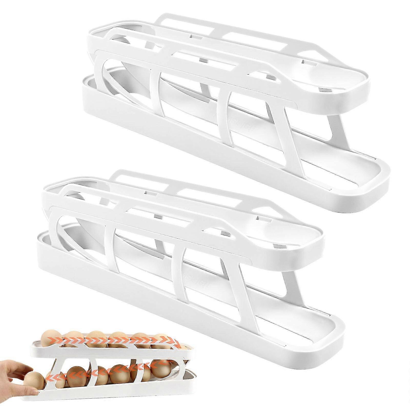 Big Price Drop Egg Dispenser Automatic Egg Roller,automatically Rolling Egg Storage Container For Kichen Refrigerator--white 2pcs