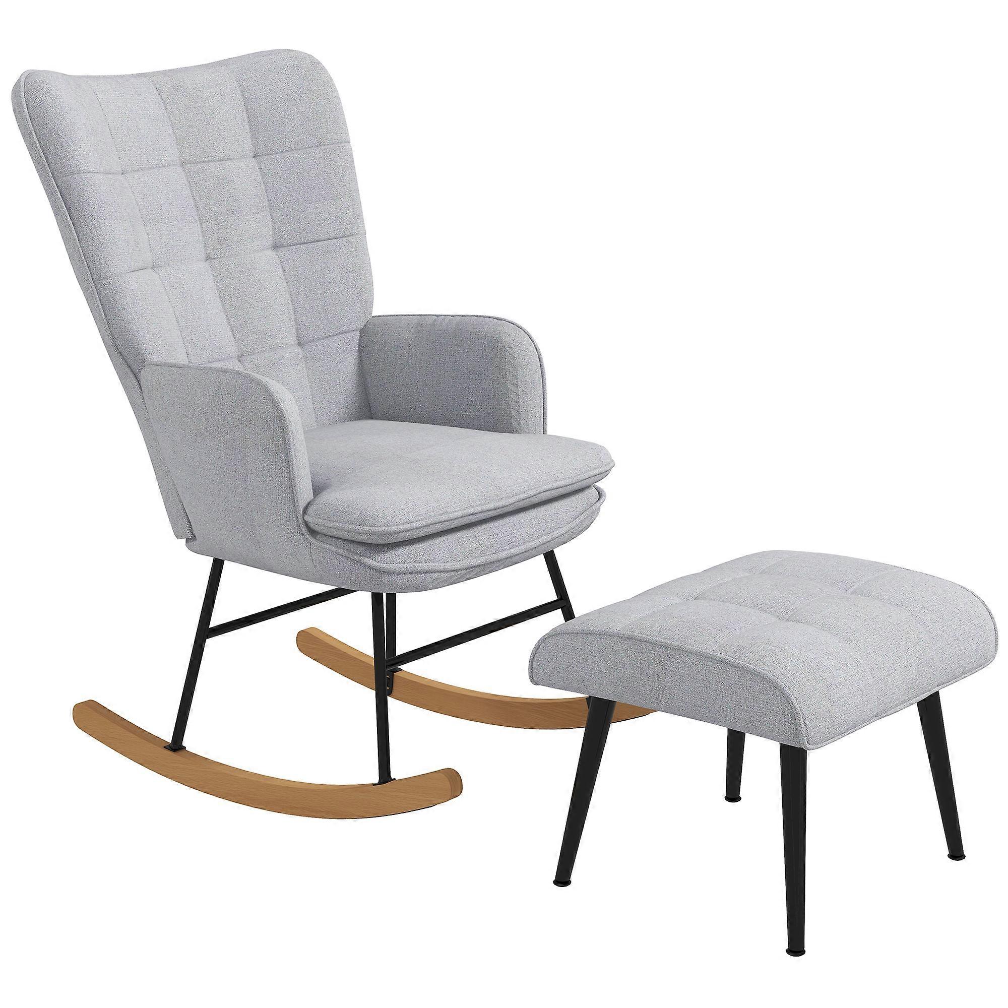 Light Gray HOMCOM Rocking Chair Ottoman Armrest Linen Look 130kg