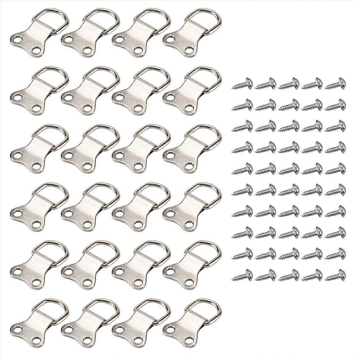 25 pcs D-Ring Hanging Hooks Double Hole Hangers With Screws Silver