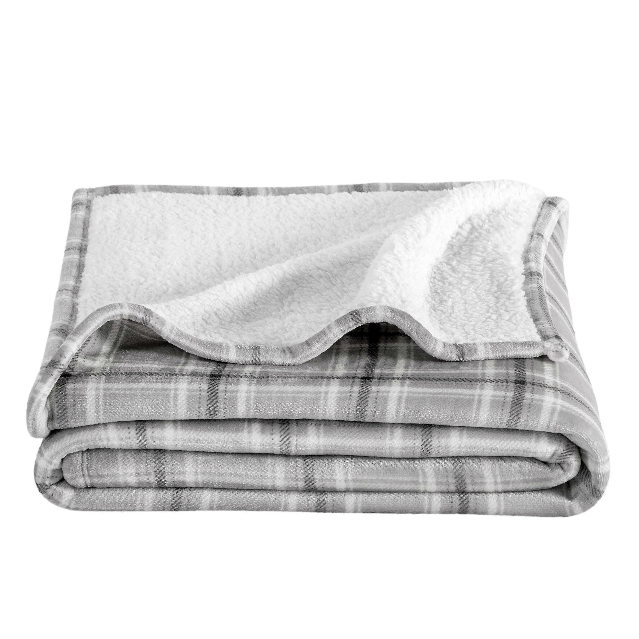 Bare Home Plush Sherpa Bed Blanket - Fluffy & Soft - Reversible - Lightweight - King, Tartan Plaid