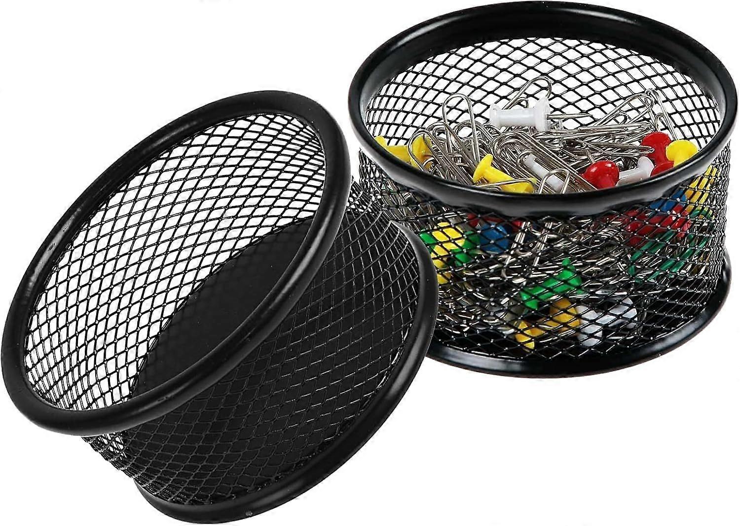 Paper Clip Storage Box, Stackable Paper Clip Holder, Black, Metal, 2pcs