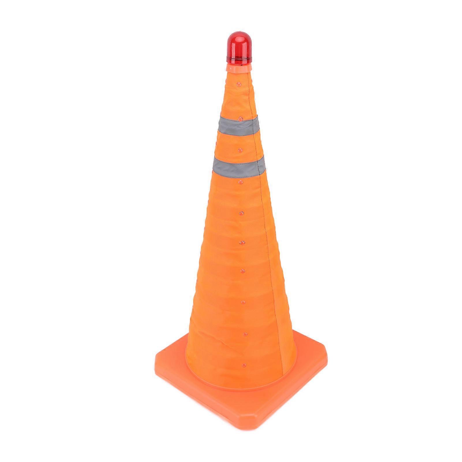 Collapsible Traffic Cone 70x30x30CM Dual Reflective Collar Safety Cone with Warning Light for Road