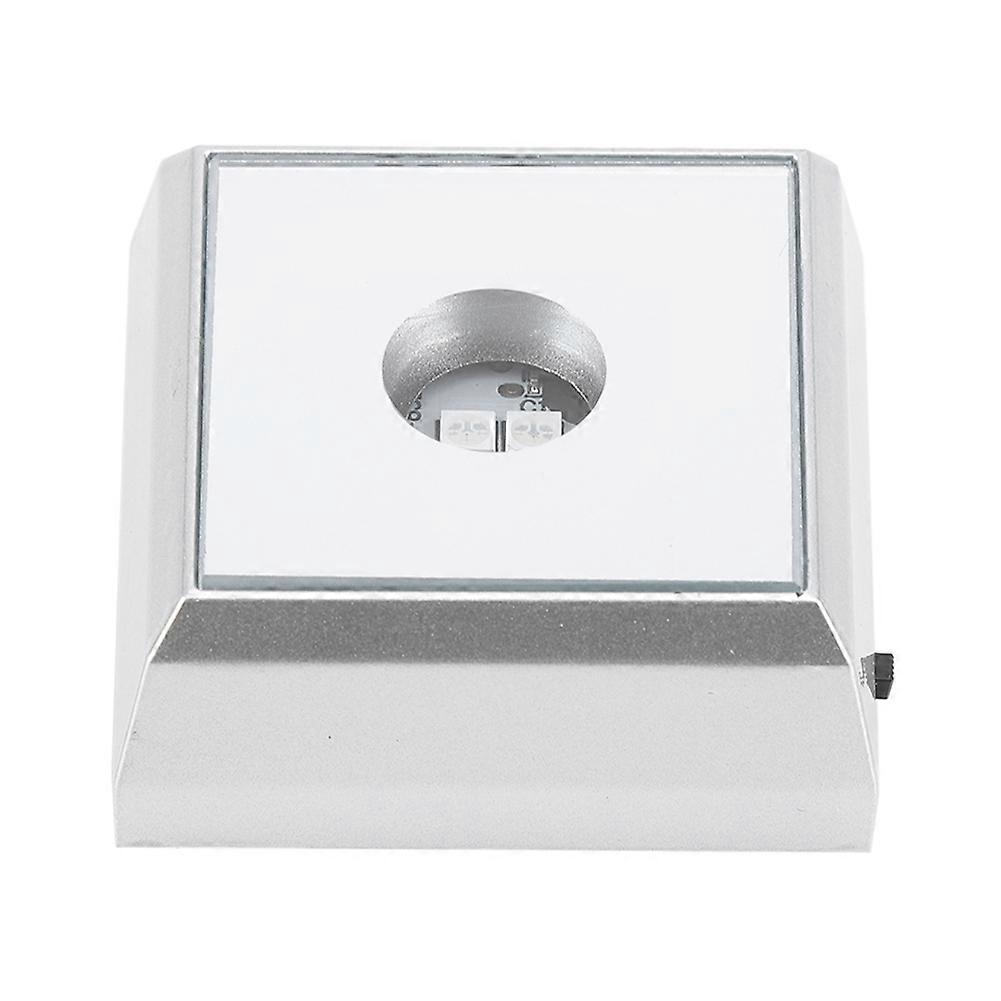 Square LED Lamp Base Stand Holder for Crystal Acrylic Statue Display Silver (Colorful Light)