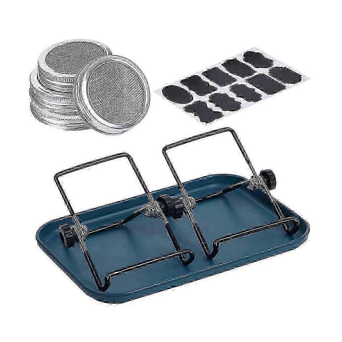 Sprouting Kit, 4 Pcs Stainless Steel Sprouting Lids,2 Sprouting Stands,sprouting Tray,label Sticker