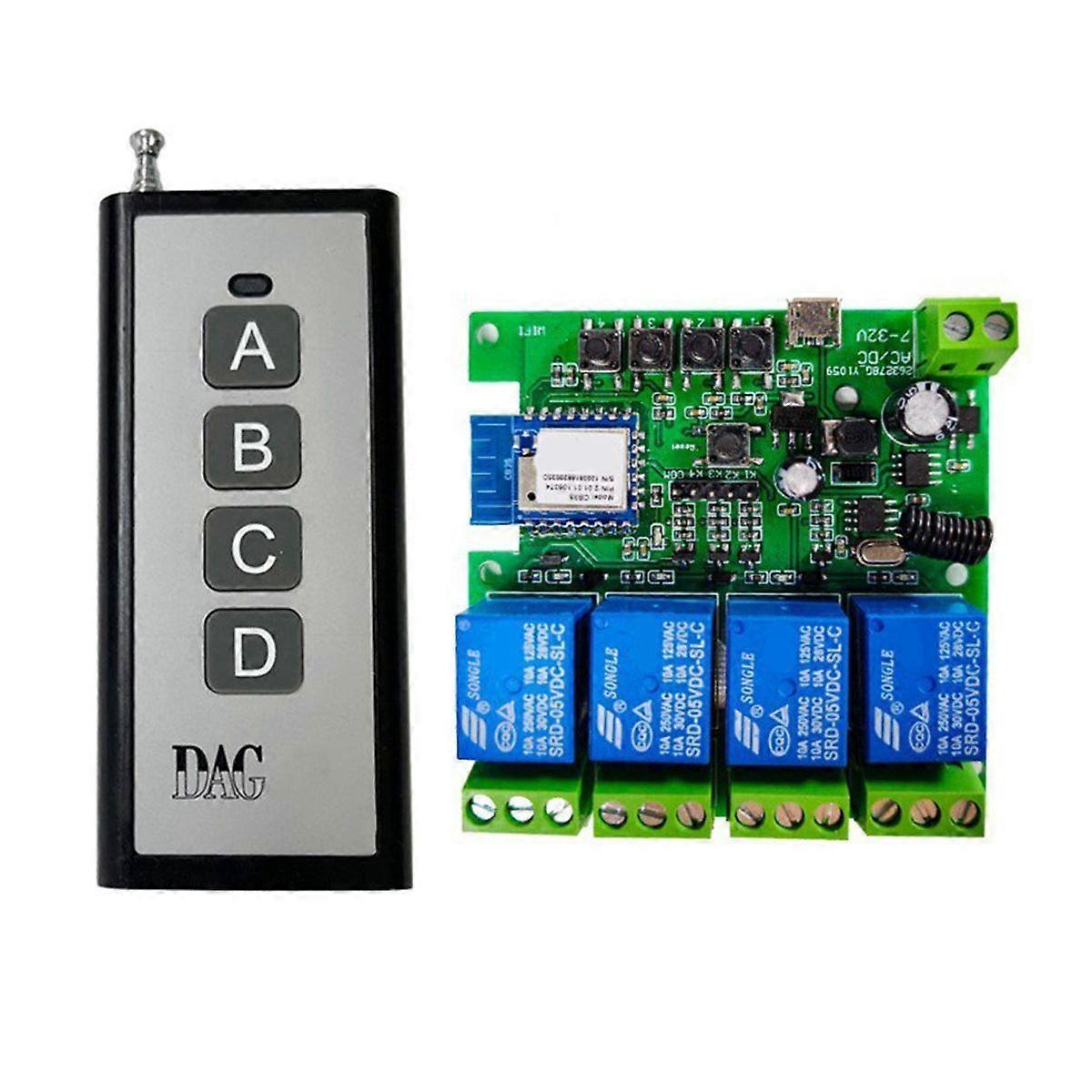 4CH Tuya Smart Switch WiFi Relay Module DC7-32V Motor Module +RF433 Remote Control for Garage Door