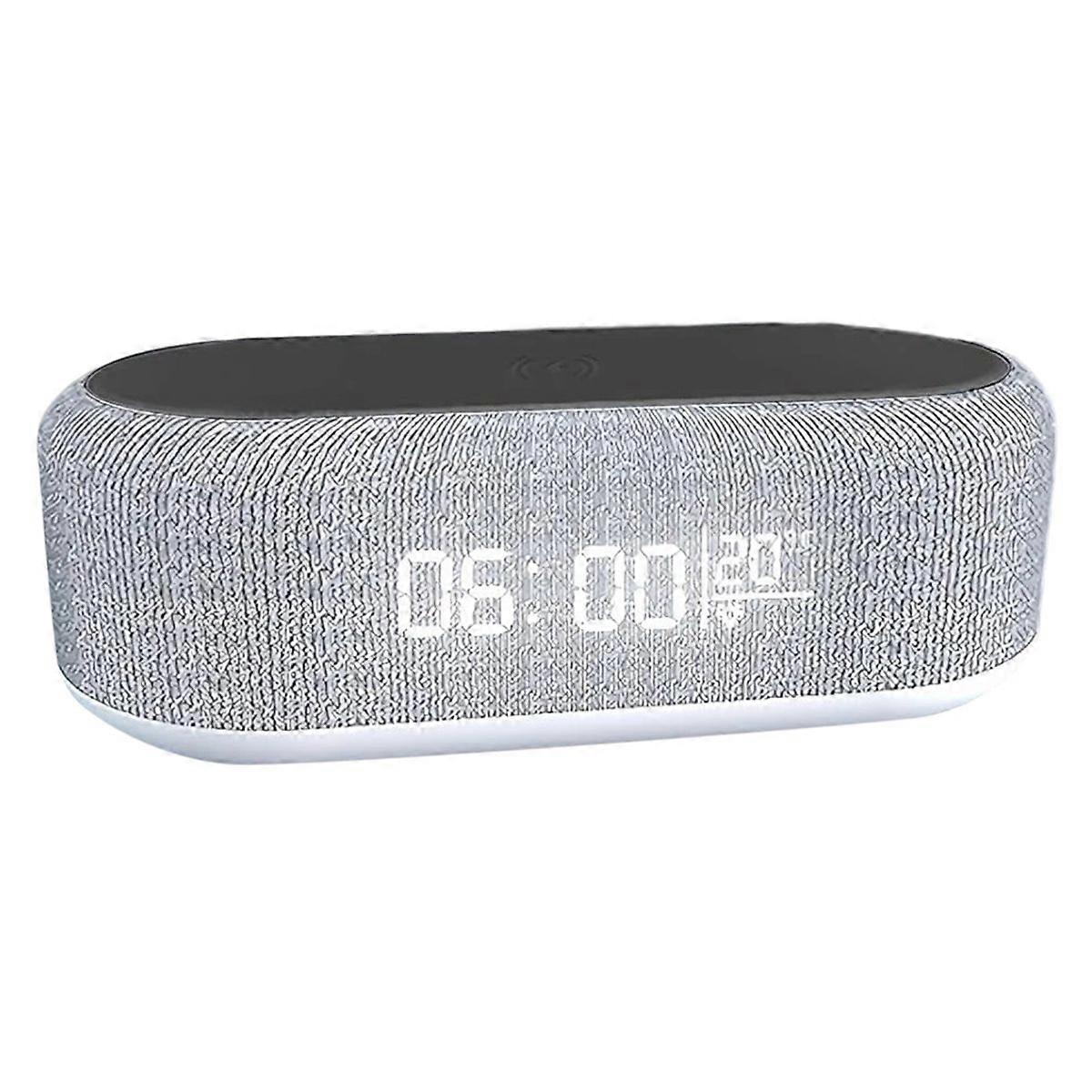 4-in-Alarm Clock with Wireless Charging, 15W Fast Charger Station, Temperature Display, Night Light,