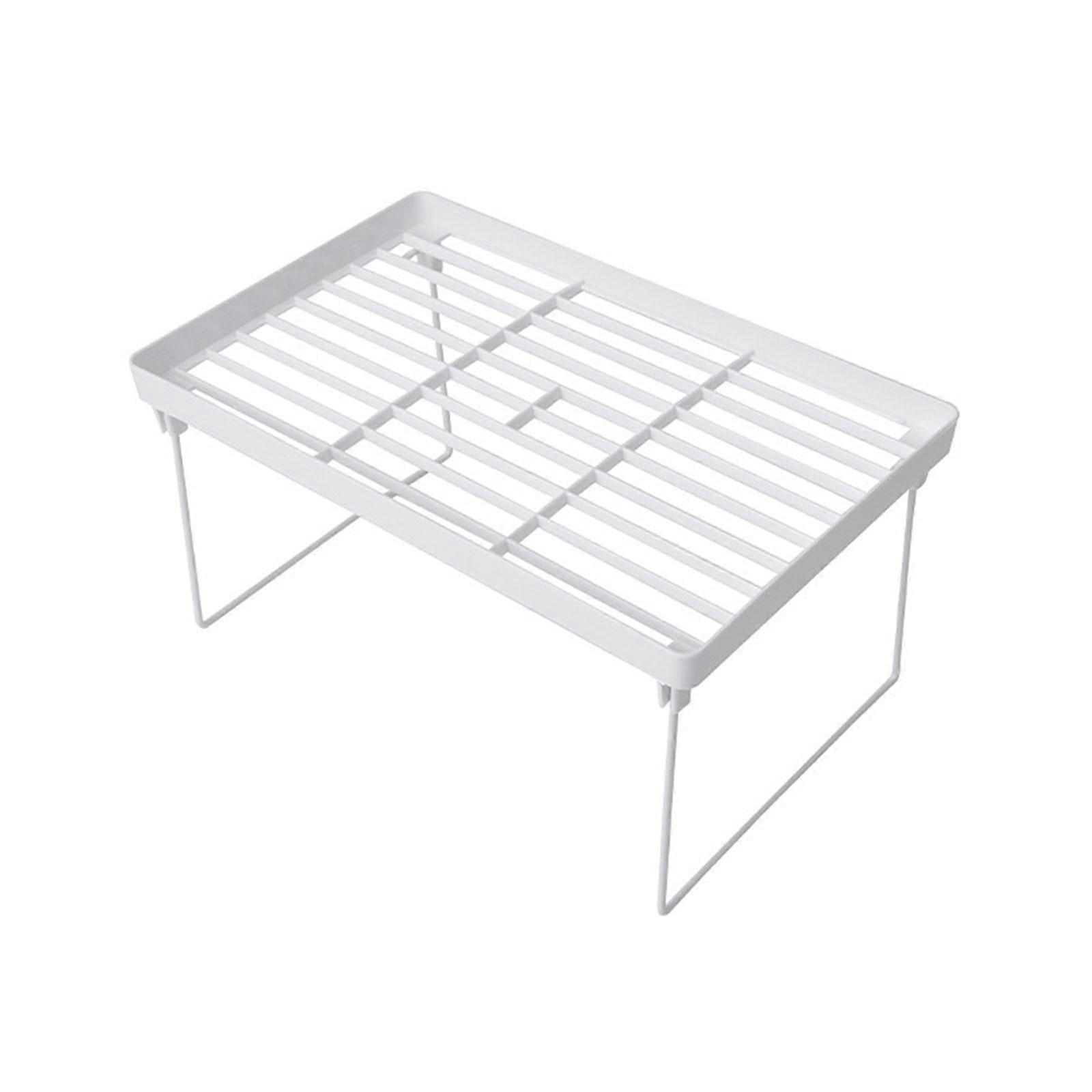 White Wire Stackable Foldable Storage Rack, Compatible with Kitchen, Desk, Countertops - Space Saving Shelf Holder