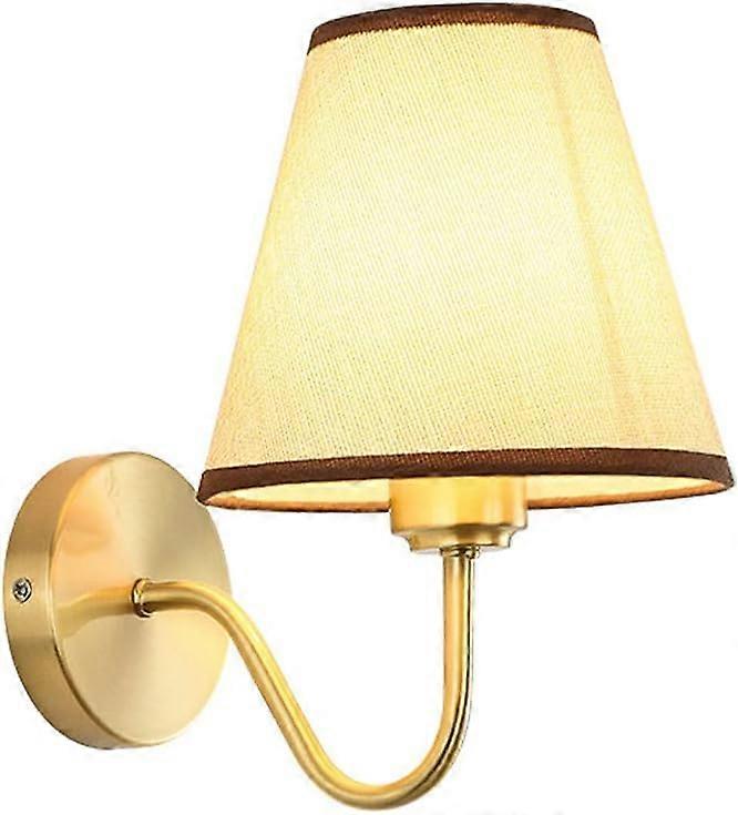 Brass Wall Sconce with Linen Shade, E27 Bedside Wall Lamp, Soft Ambient Lighting, Mid Century Design