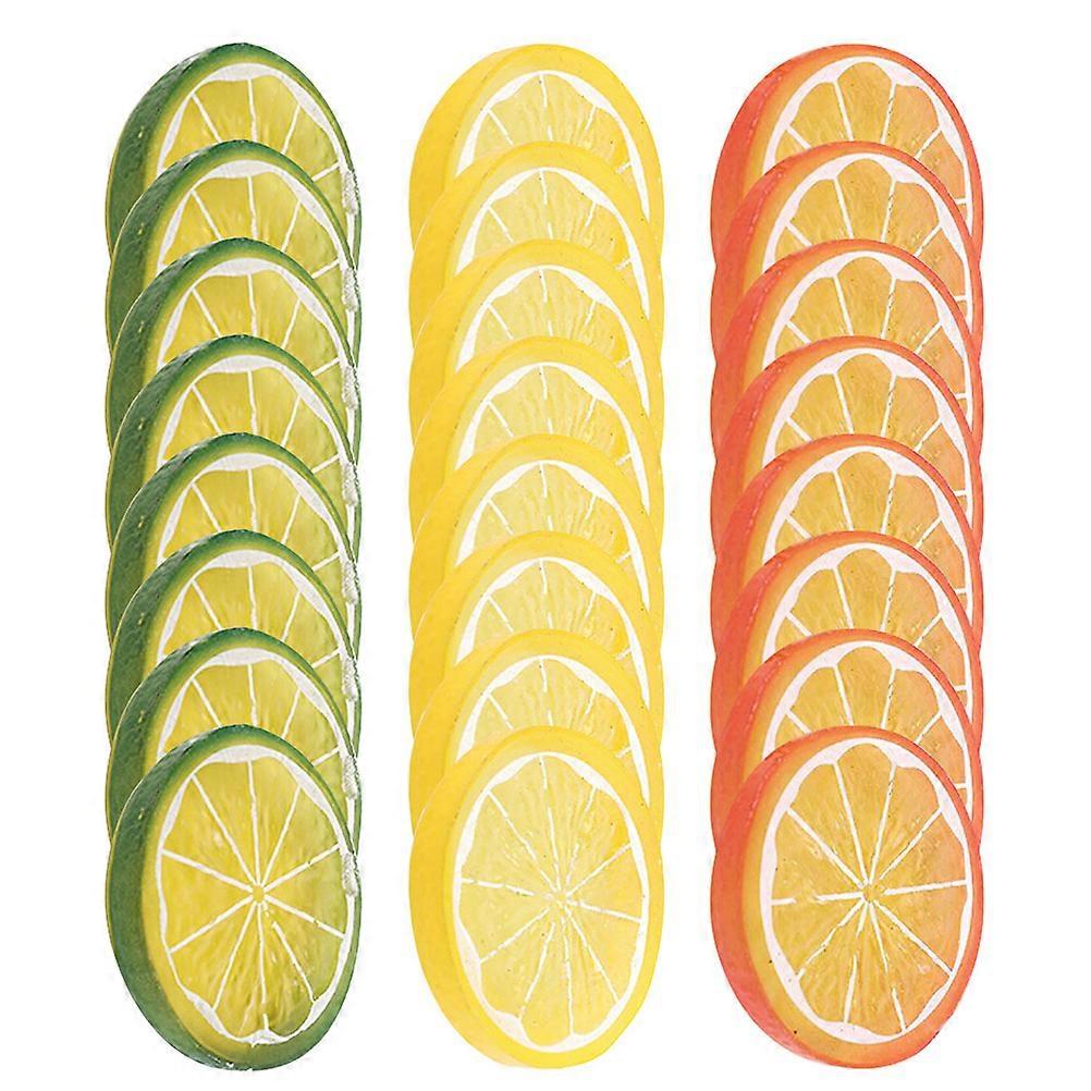 30pcs Artificial Lemon Slices Fake Lemon Slices DIY Artificial Fruit Slices Decors Props