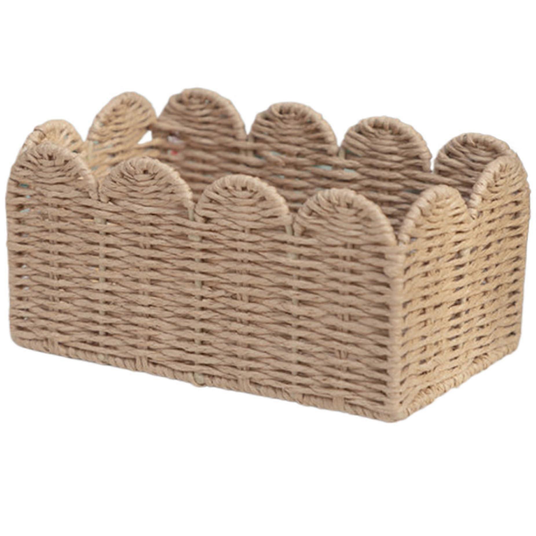 Wicker Storage Basket with Stylish Scalloped Edge for Kitchen and Bathroom Napkins Towels
