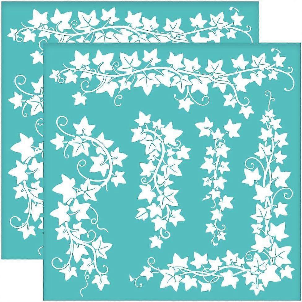 2Pcs 8.6x8.6 Inch Ivy Leaf Self-Adhesive Silk Screen Printing Stencil Border Corners Silk Screen Stencil Plant Theme Reusable Square Mesh Stencils Tra
