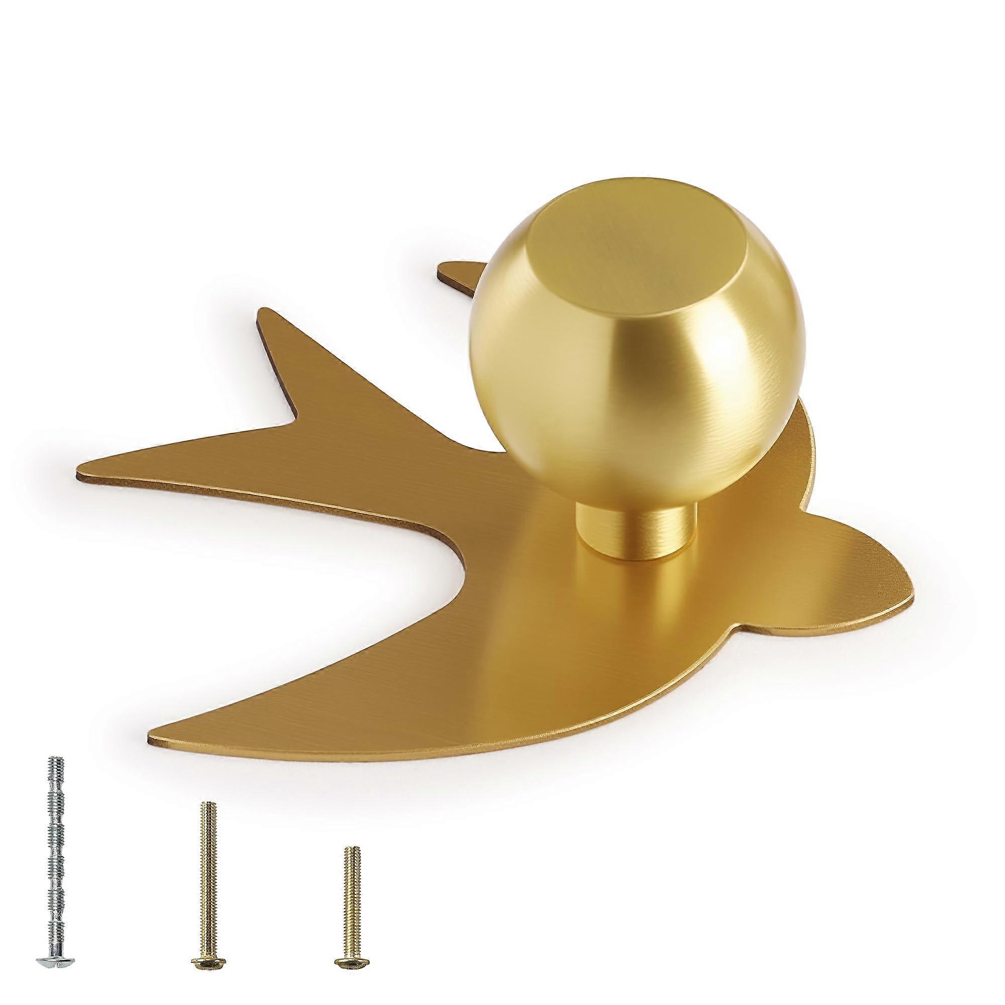 4Pack Solid Brass Gold Cabinet Knobs with Elegant Swallow Backplate for Kitchen and Dresser