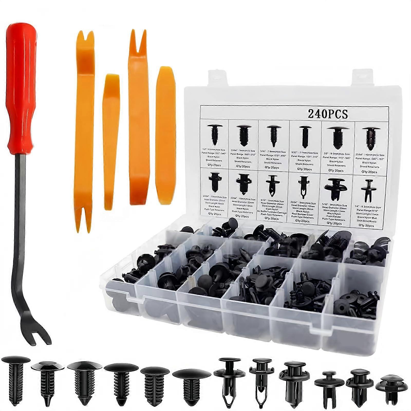 240PCS Automotive Clips and Fasteners Kit with Removal Tools for Trim and Bumper