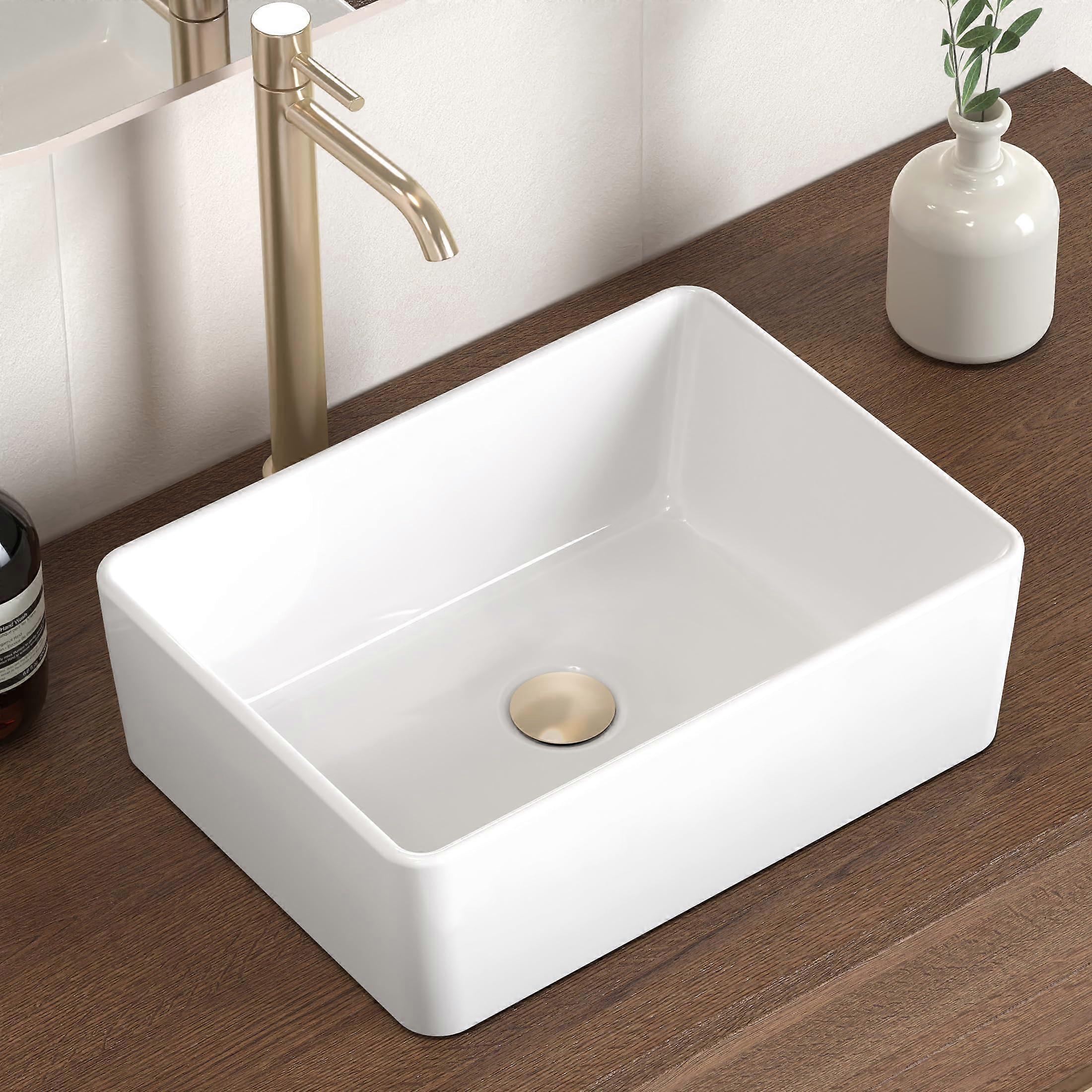 Bathroom Vessel Sink 16'x12' Rectangular Porcelain Vanity Basin for Bathroom Countertop White