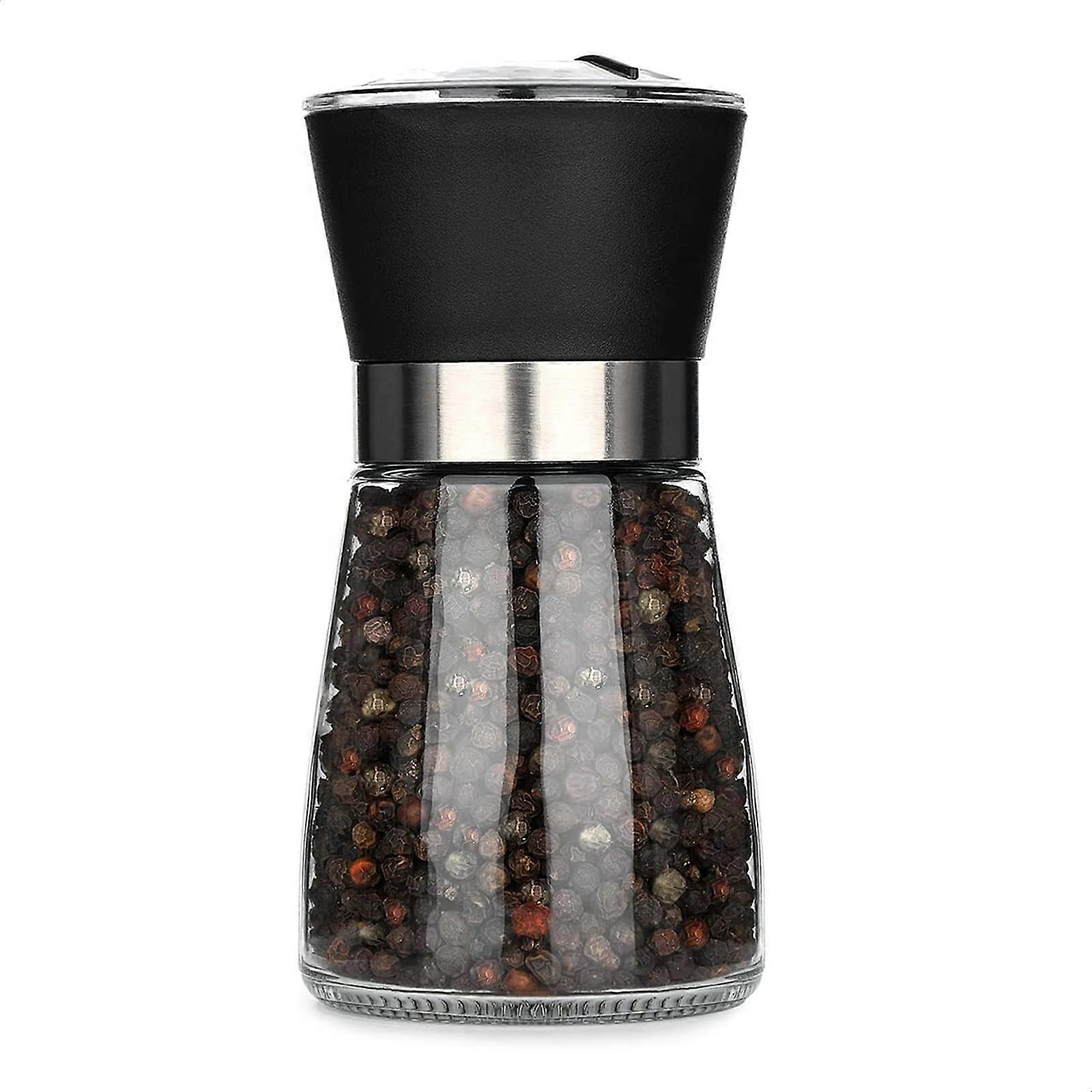 Manual Refillable Pepper Grinder with 5Level Grind Control, Large Capacity ScratchResistant Glass Mill