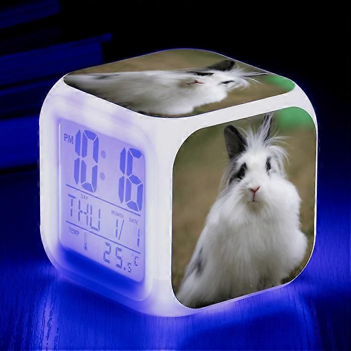 Cute Rabbit Square Colorful Alarm Clock, Creative Mini Alarm Clock, Multifunctional Electronic Clock