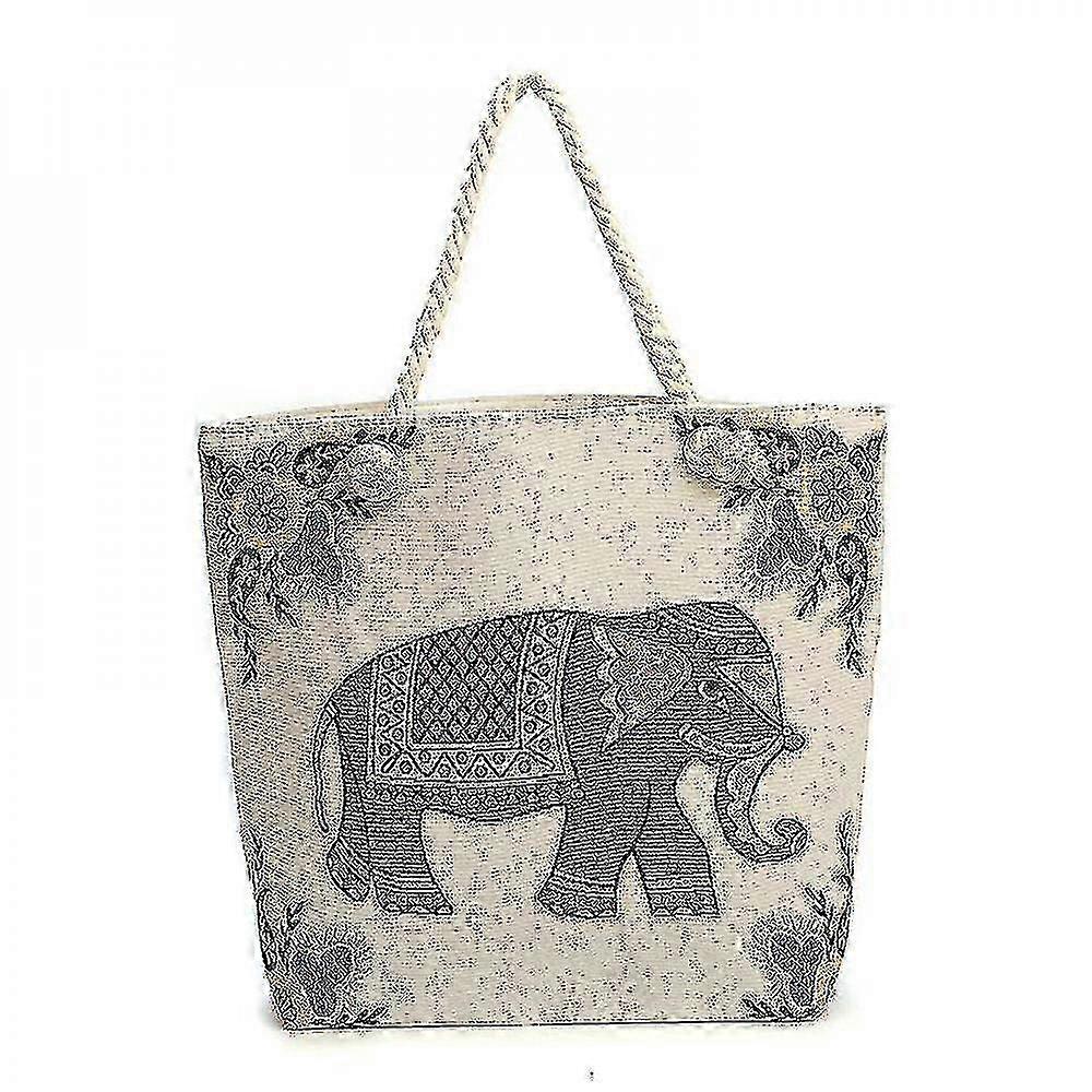 Embroidered elephant canvas bag