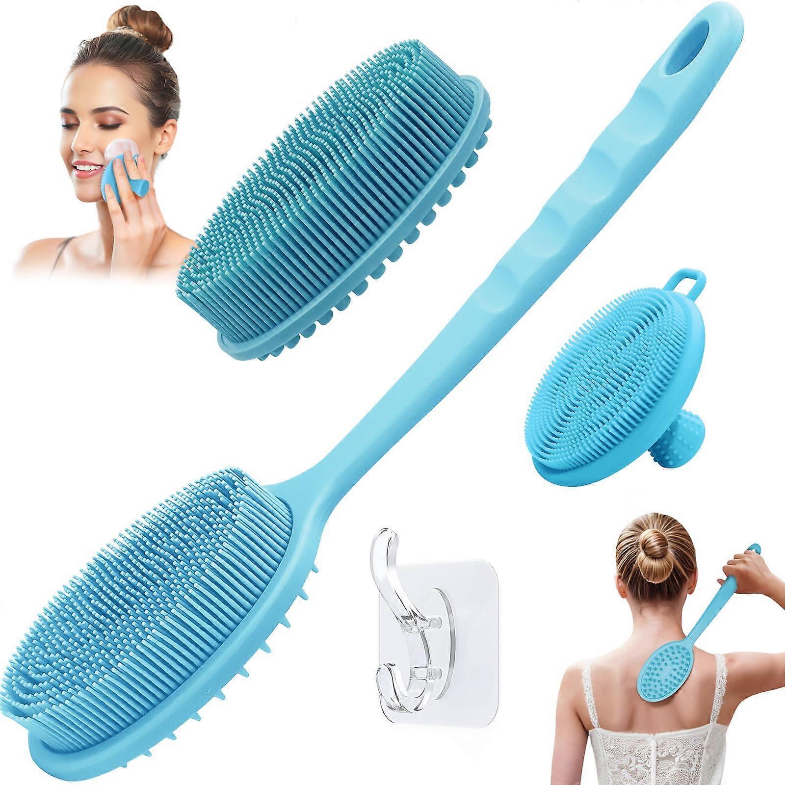 Silicone Back and Body Scrubber Set with Replaceable Brush Heads, 2 in 1 Ergonomic Bath Brush 3PCS