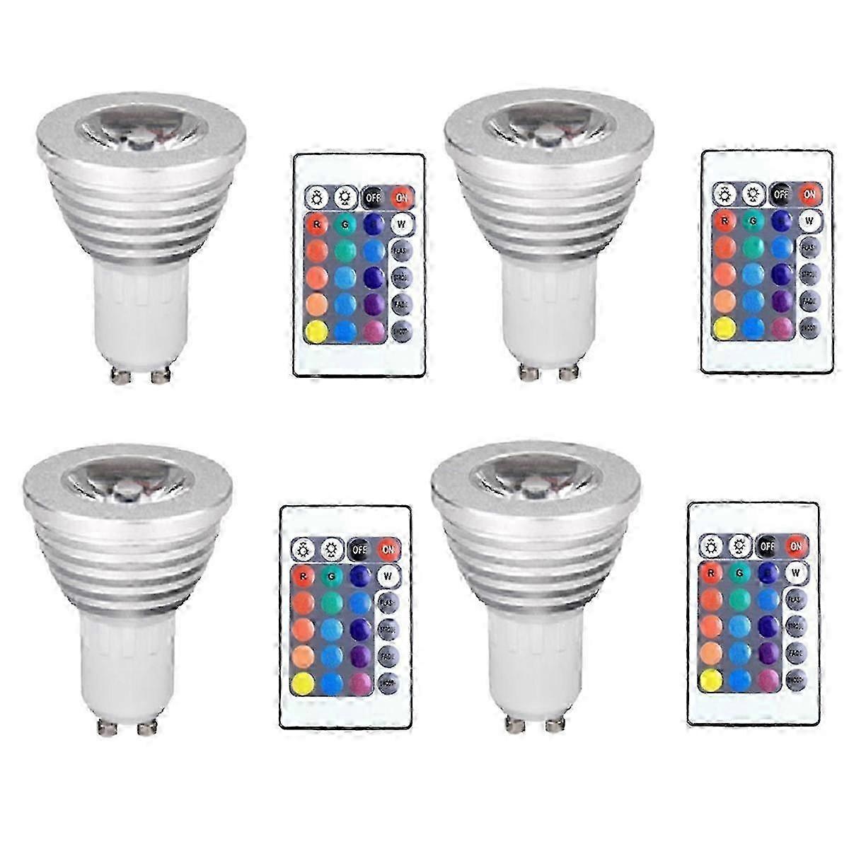 2025 4pcs GU10 Bulbs and 1remote Control with Memory Function 4dynamic Lighting Modes Spotlight 17colors Changeable Spotlight