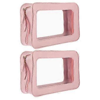 2025 Conjunto de 2 Bolsas Organizadoras de Cosméticos Transparentes em PVC com Zíper para Viagens e Uso Externo - Ideal para Artigos de Higiene Pessoal