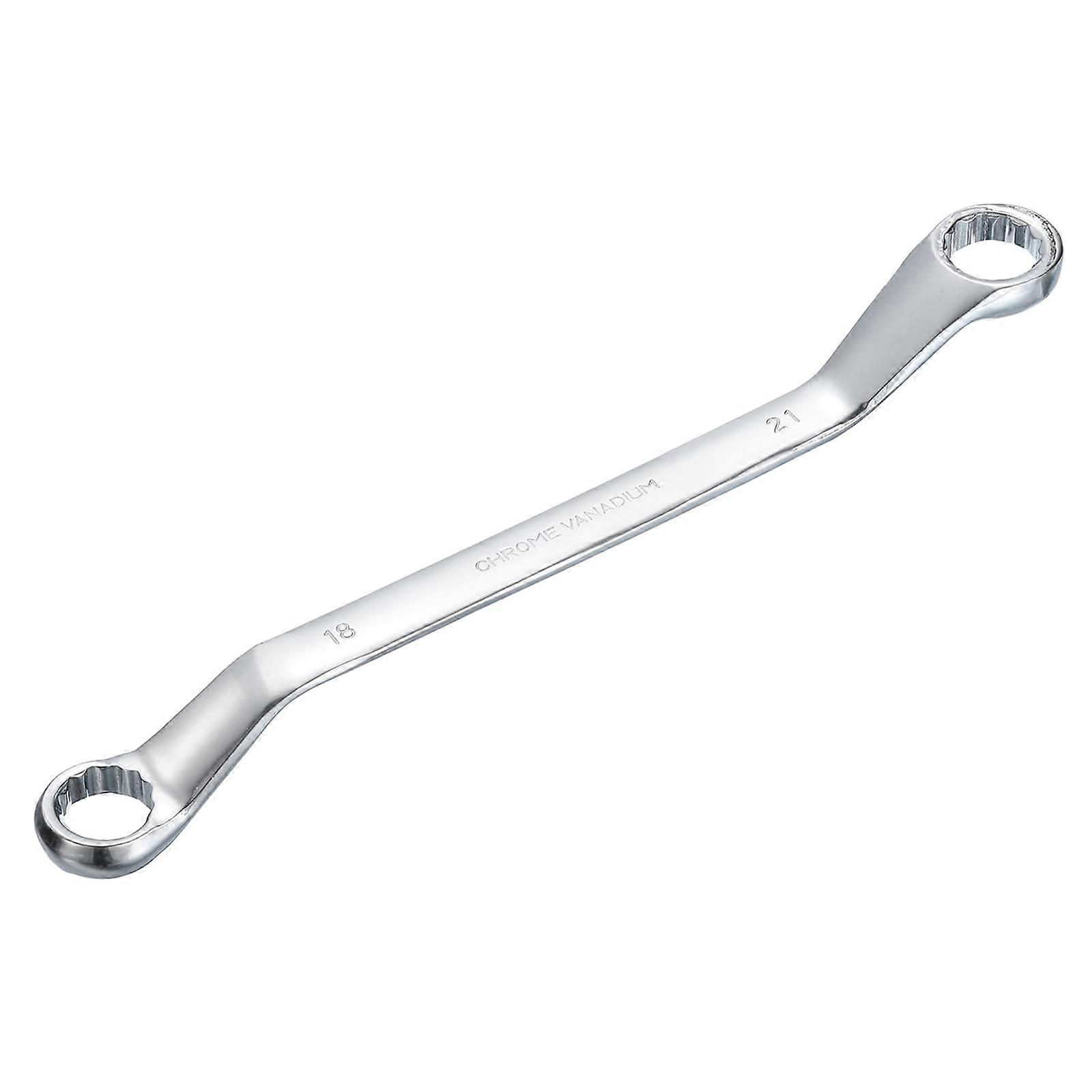 18mm x 21mm Double Box End Wrench, 45° Offset Ring Spanner, 12Point Chrome Metric Tool