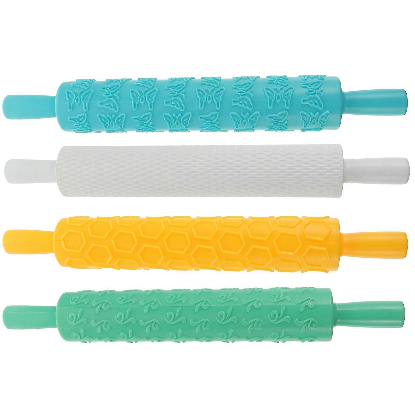 Baking Rolling Pin Plastic Embossed Pastry Tool for Kitchen Use 4Pcs