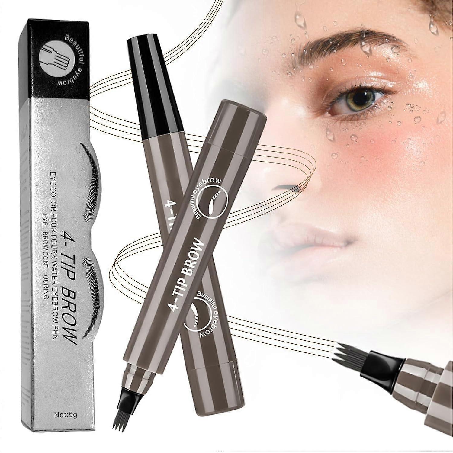2PCS Grey Waterproof Microblading Eyebrow Pencil with 4 Tip Fork for Natural LongLasting Brows