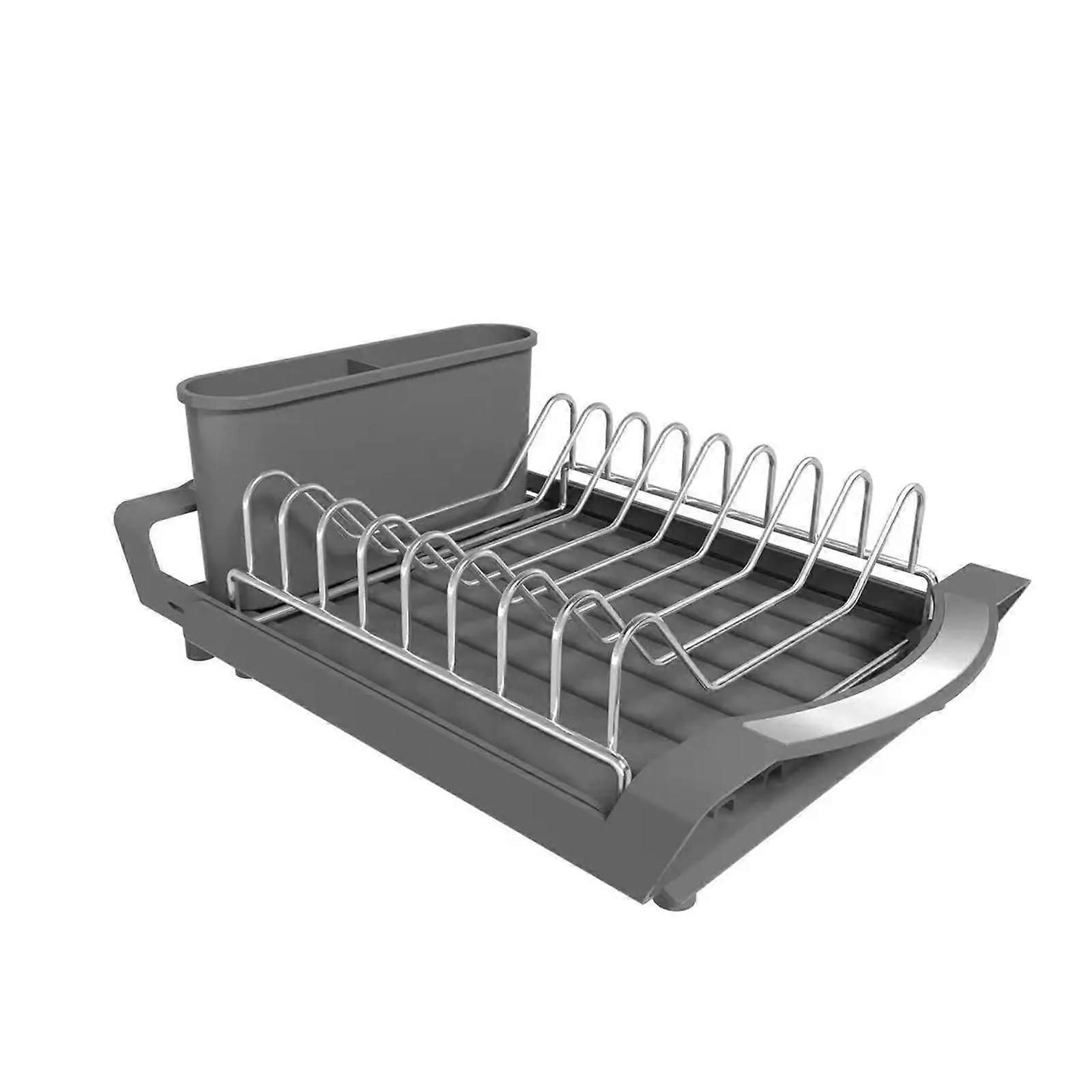 Expandable Dish Drying Rack with Removable Cutlery Holder for Kitchen Counter, Grey